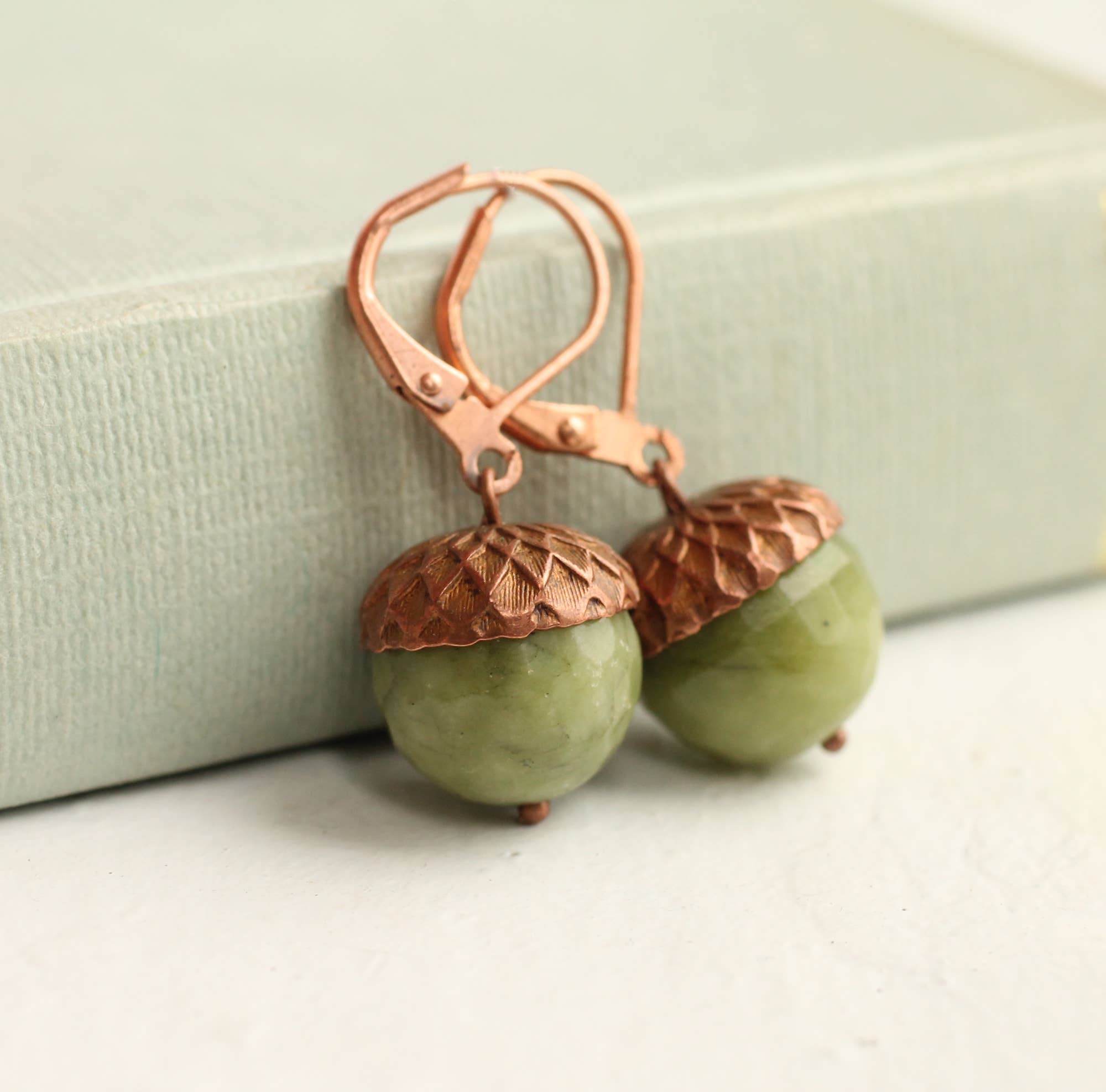 Silk Purse, Sow’s Ear Olive Green Acorn Earrings