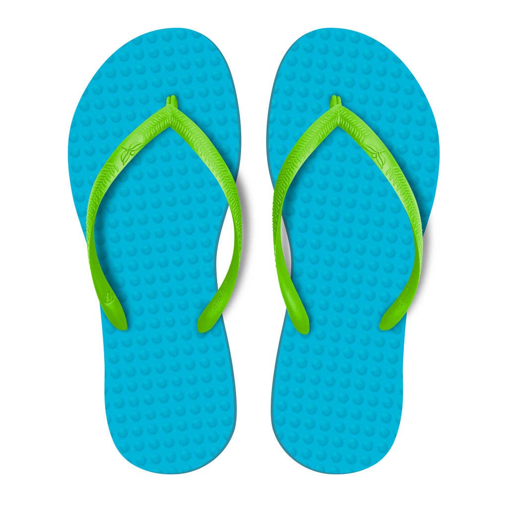 Green Sustainable Flip Flops Turquoise with Lemon Straps