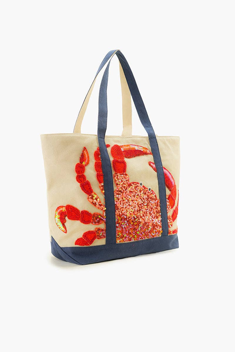 America & Beyond Seaside Crab Hand-Beaded Nautical Boat Tote