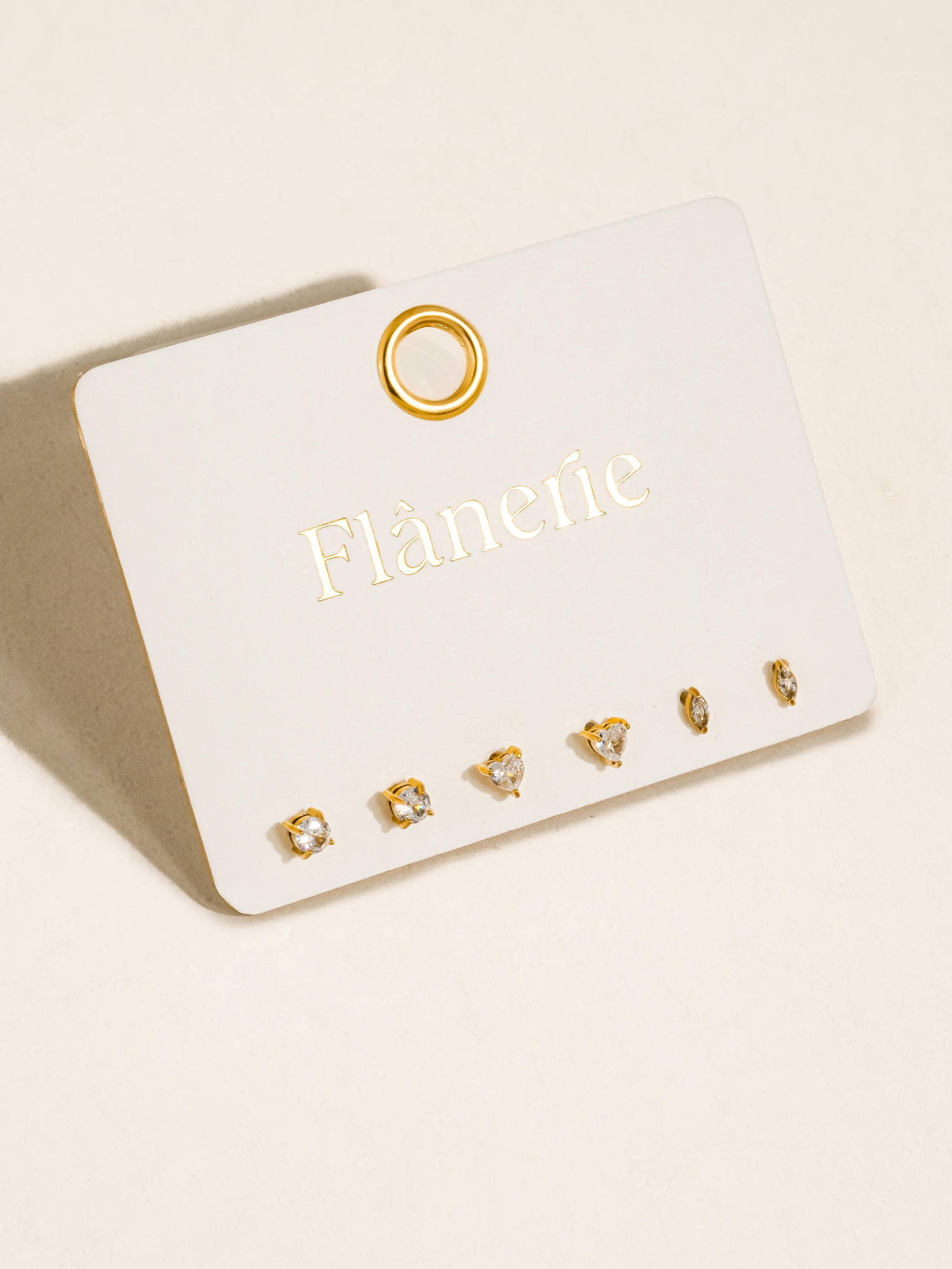 Flânerie Idylle 18K Gold Non-Tarnish Trio Shape CZ Stud Earrings Set
