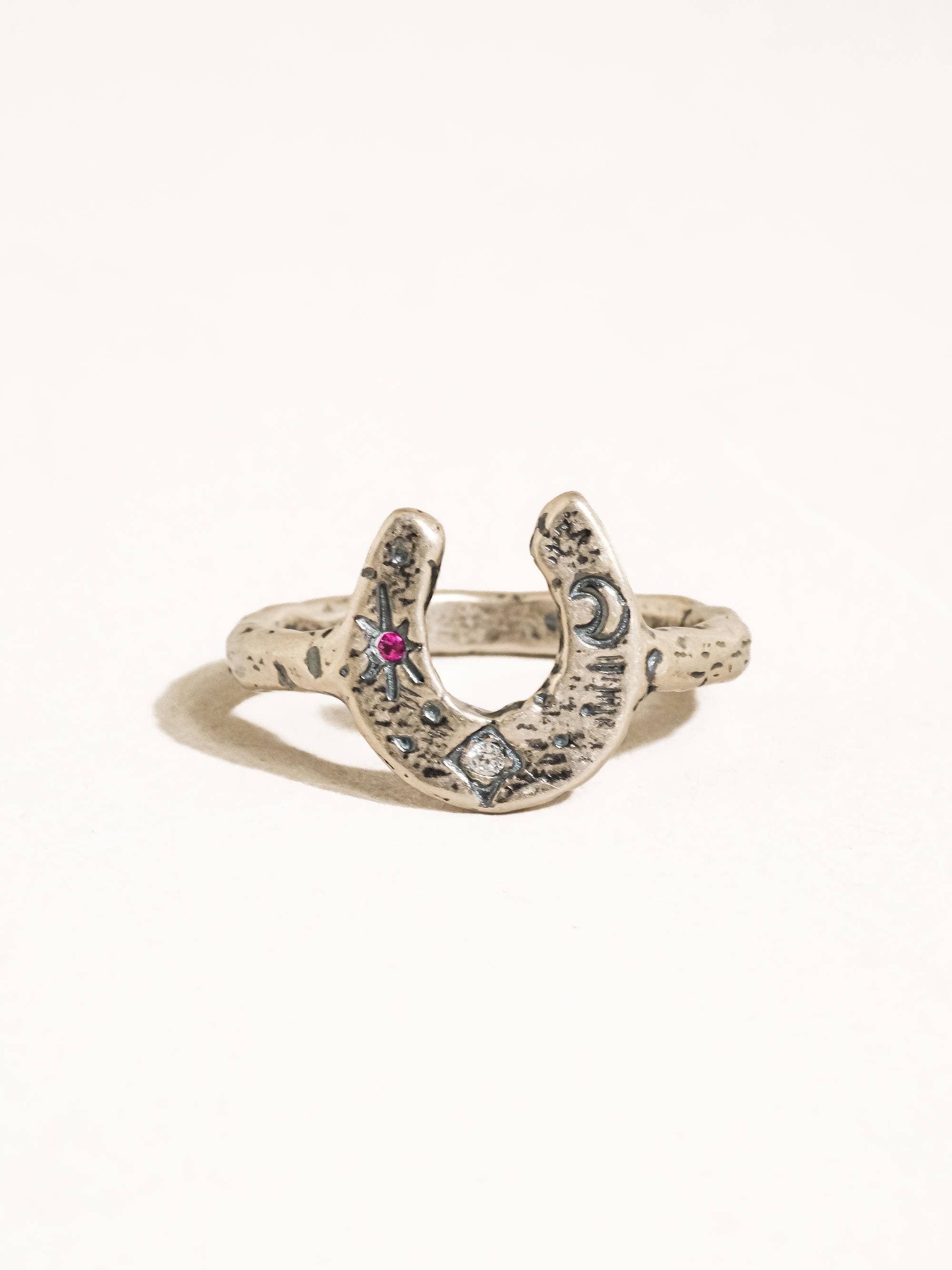 Flânerie Sparrow 18K Gold Vintage Silver Celestial Horseshoe Ring