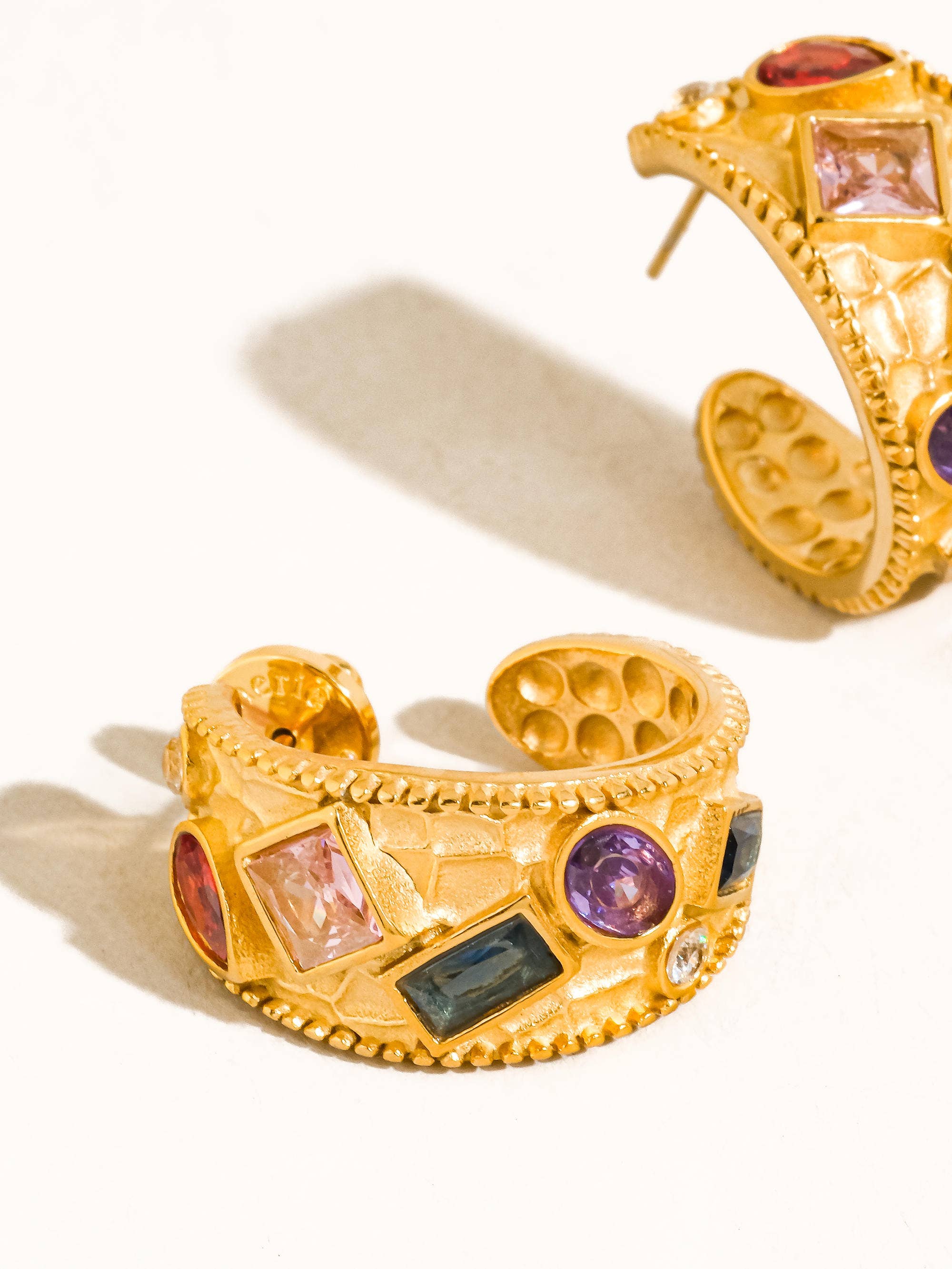 Flânerie Delmare 18K Gold Non-Tarnish Vintage Gemstone Hoop Earrings