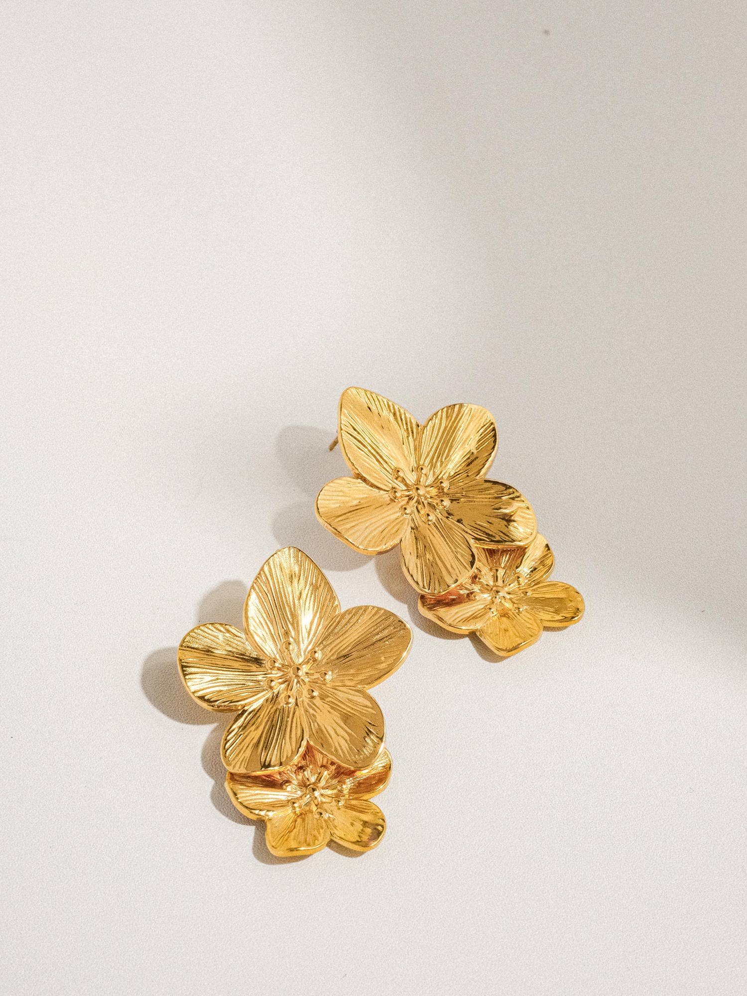 Flanerie Ivy 18K Gold Statement Stacked Flower Earring