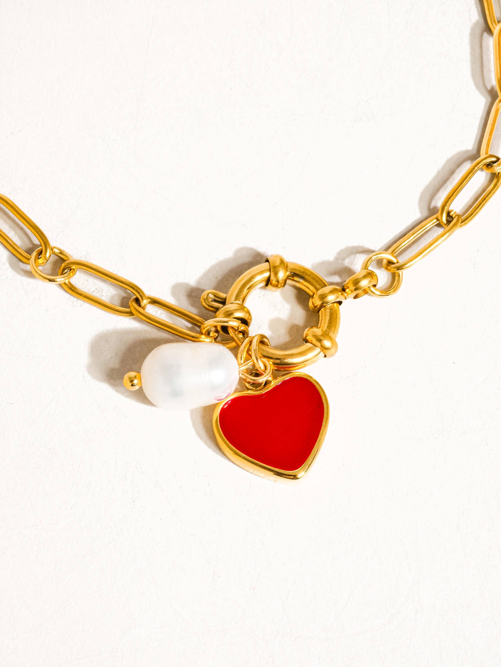 Flanerie Eulalie 18K Gold Non-Tarnish Heart Pearl Chain Bracelet