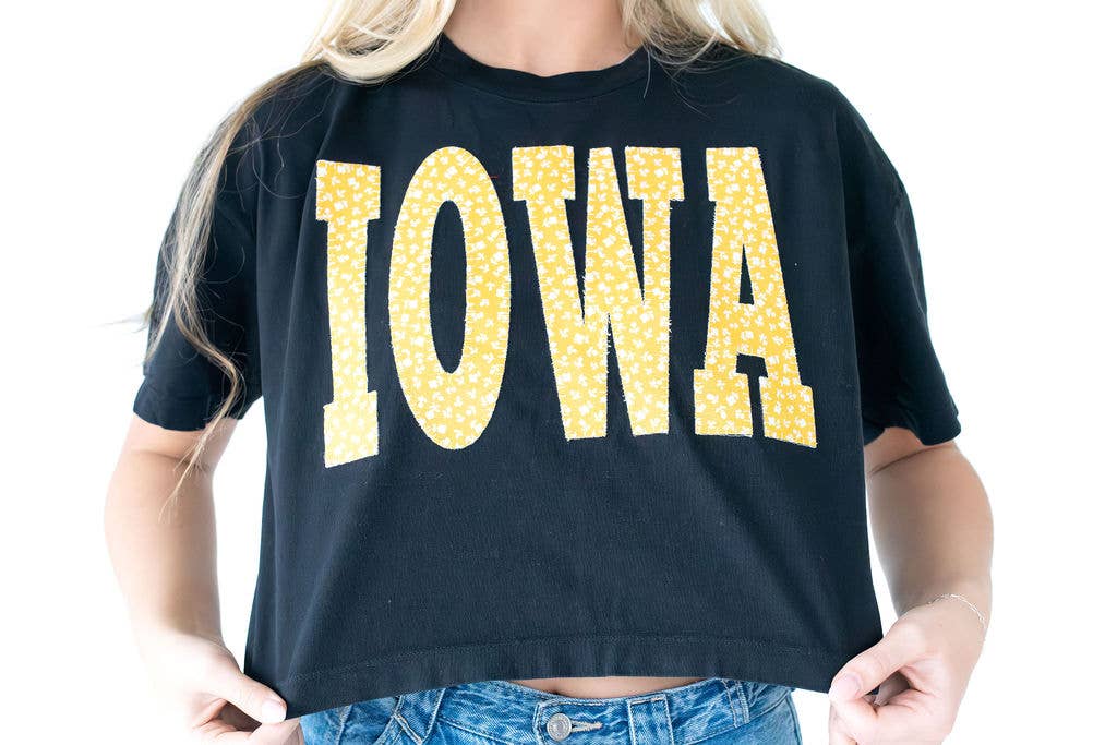 H. Flynn Yellow Floral Iowa Hawkeyes Crop Tee  