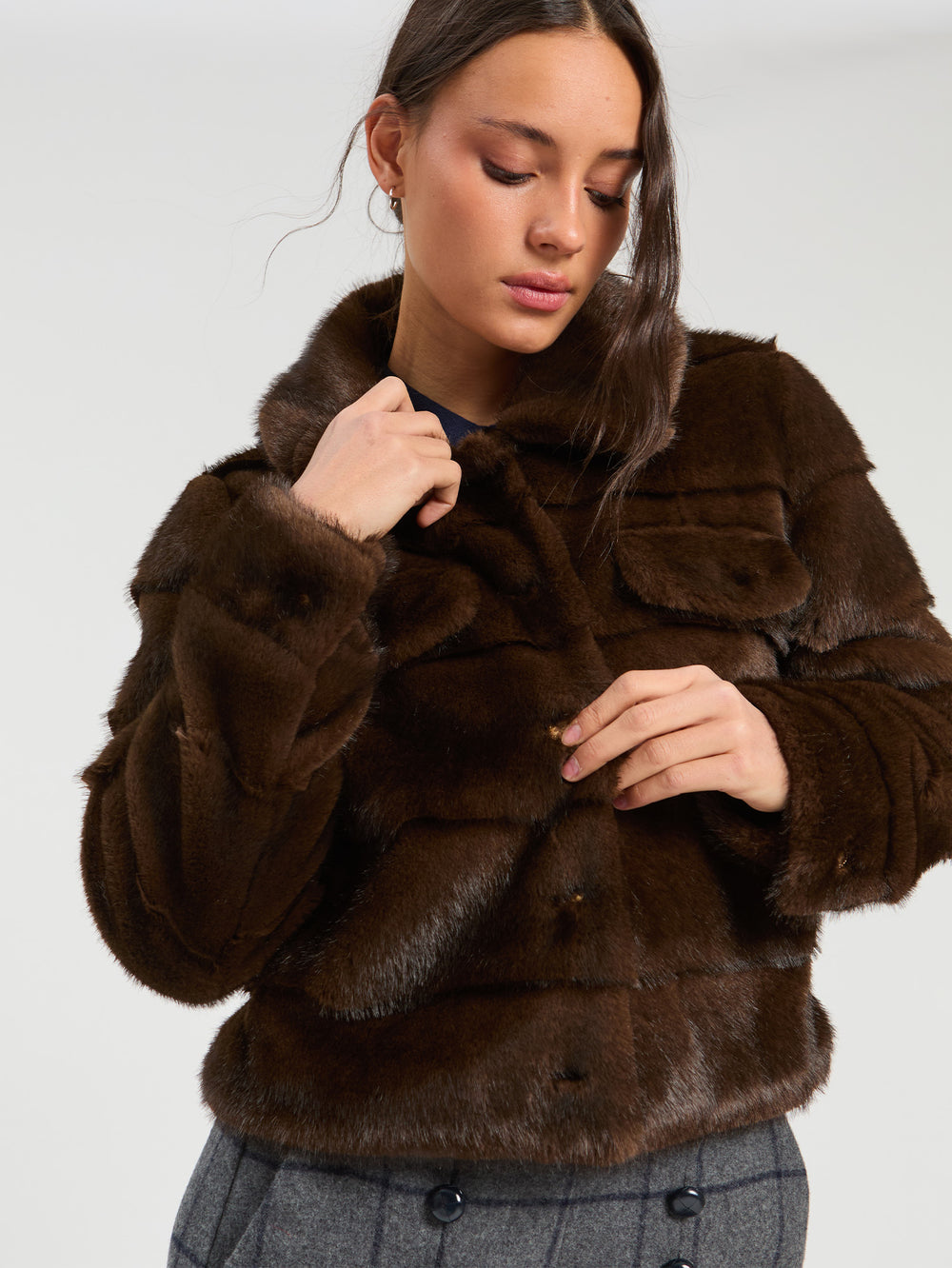 Vilagallo Brown Faux Fur Jacket 33763