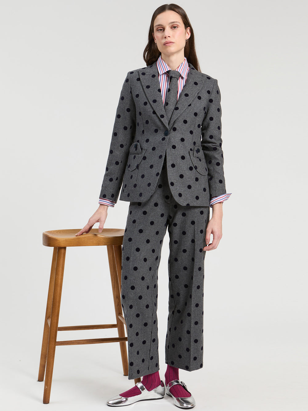 Vilagallo Grey Flocked Polka Dot Jacket 33811