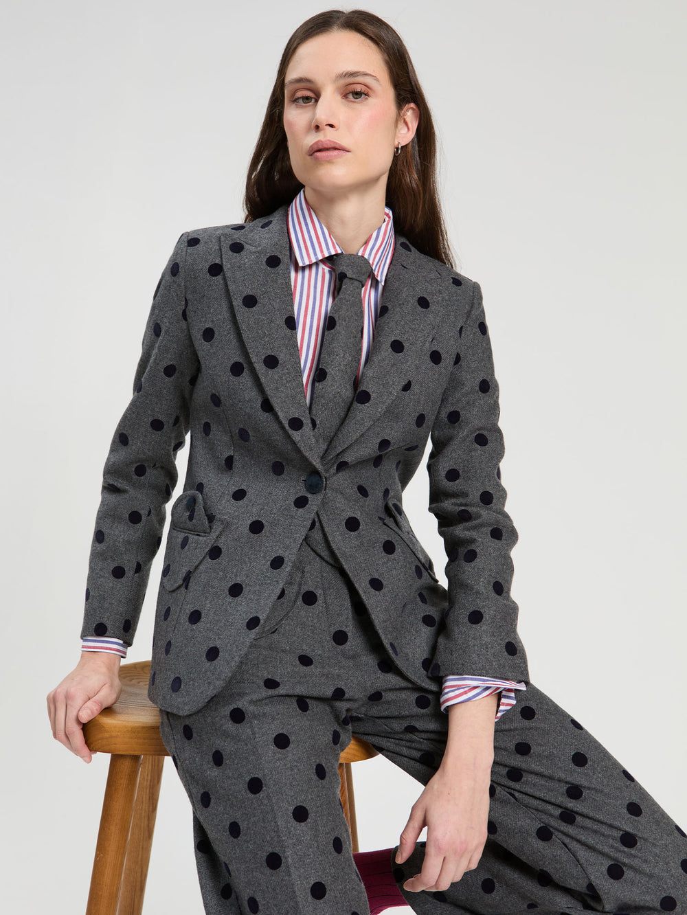 Vilagallo Grey Flocked Polka Dot Jacket 33811