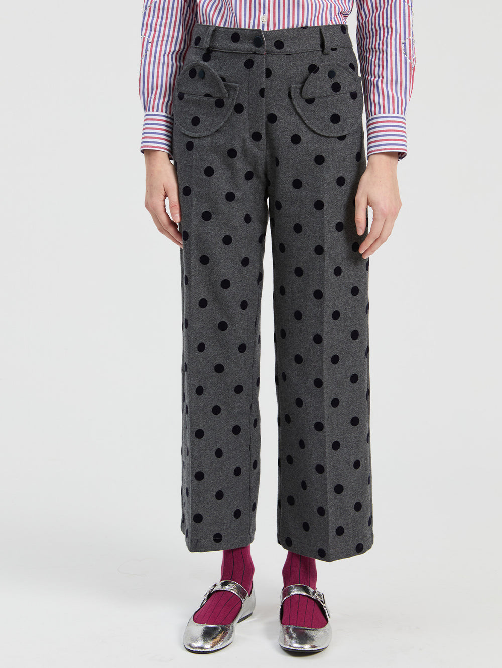 Vilagallo Grey Polka Dot Trouser with Pocket Detail 33812