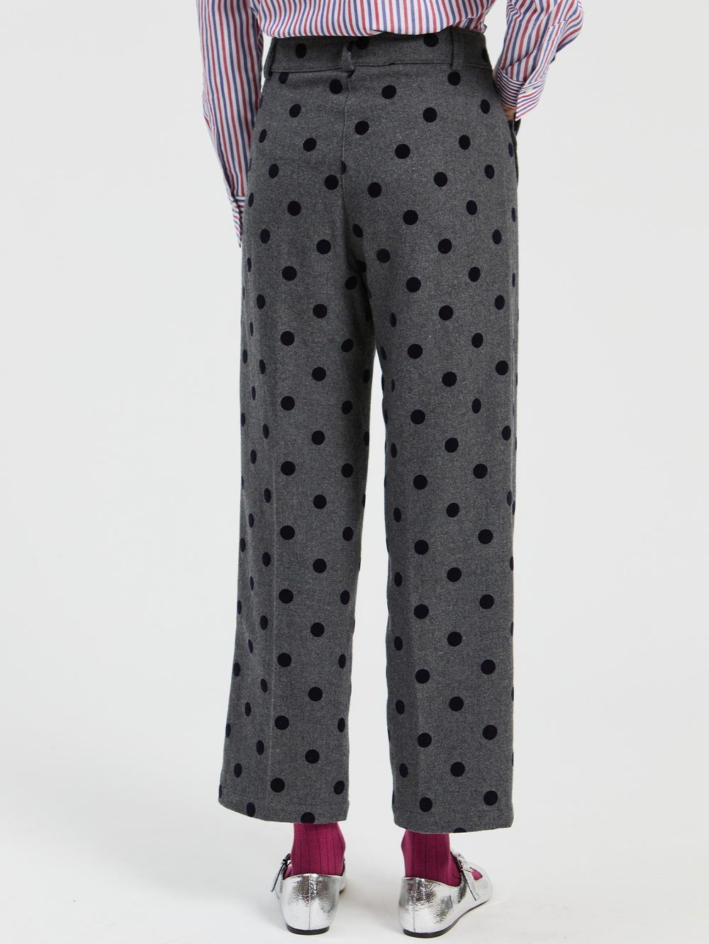 Vilagallo Grey Polka Dot Trouser with Pocket Detail 33812