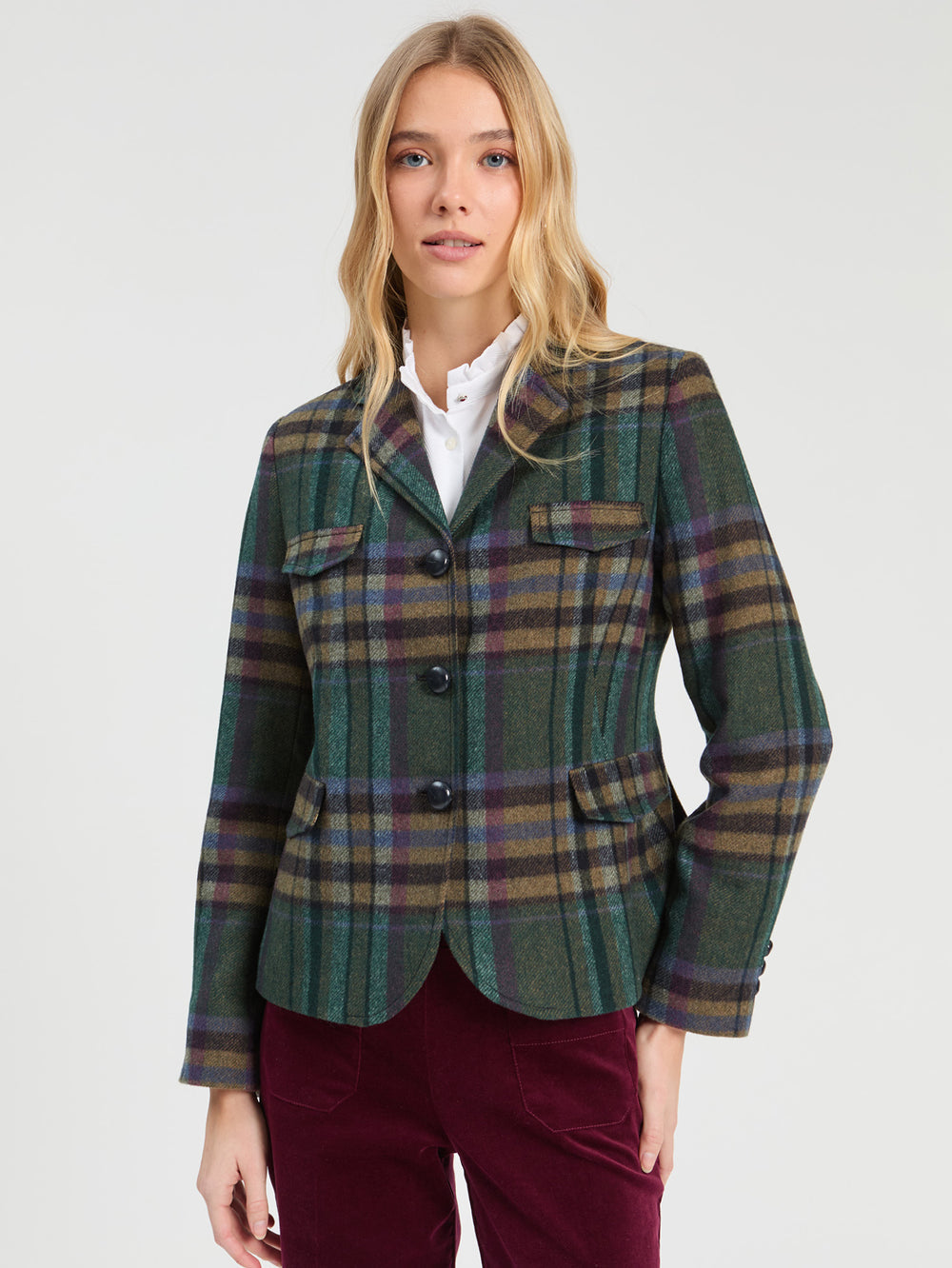 Vilagallo Green and Burgundy Checkered Jacket 33867