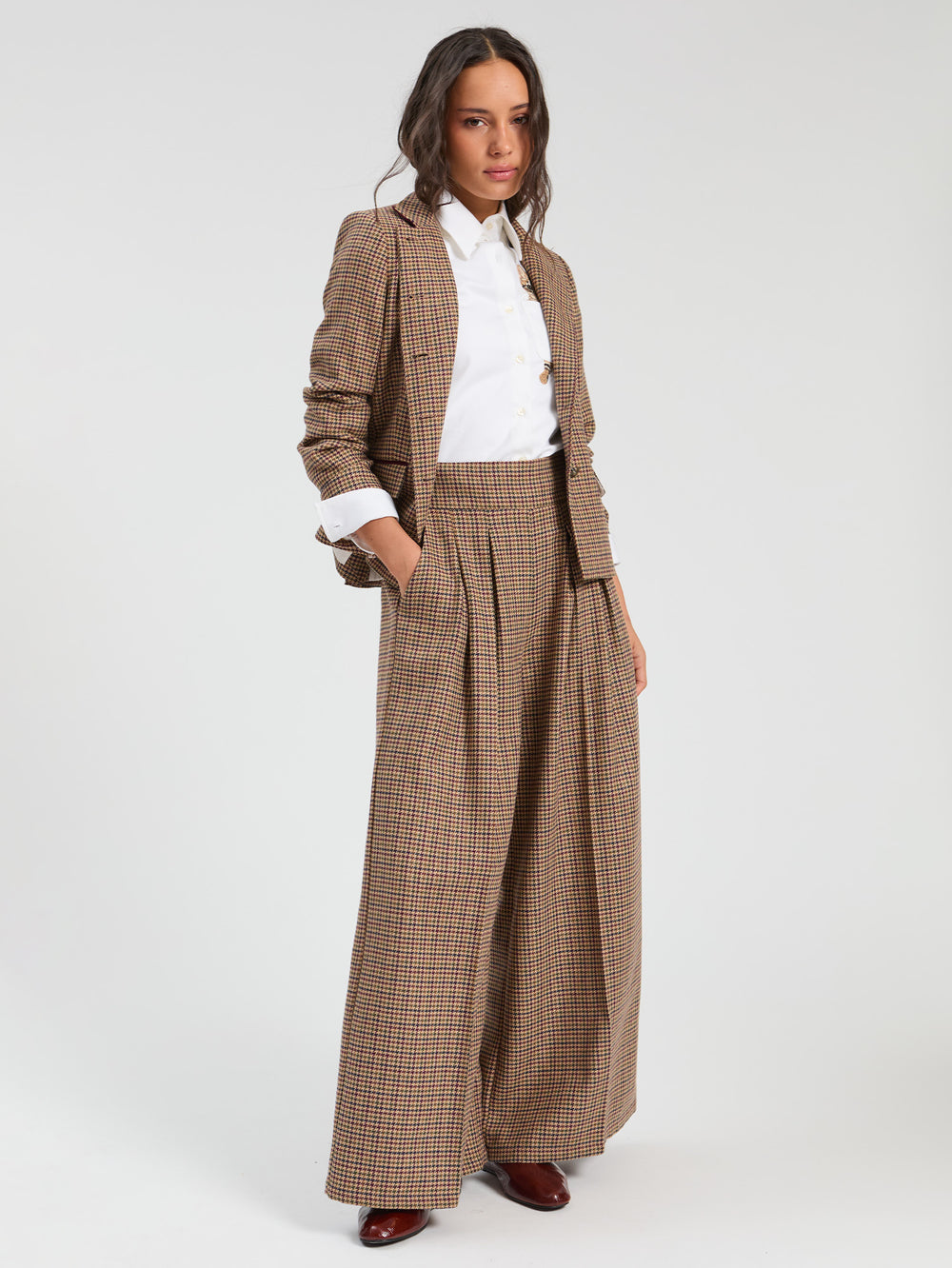 Vilagallo Burgundy Houndstooth Trousers 33899
