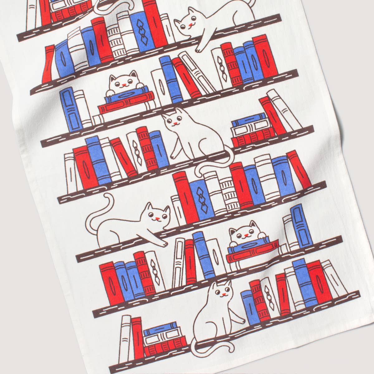 Seltzer Goods Bookshelf Cats Tea Towel