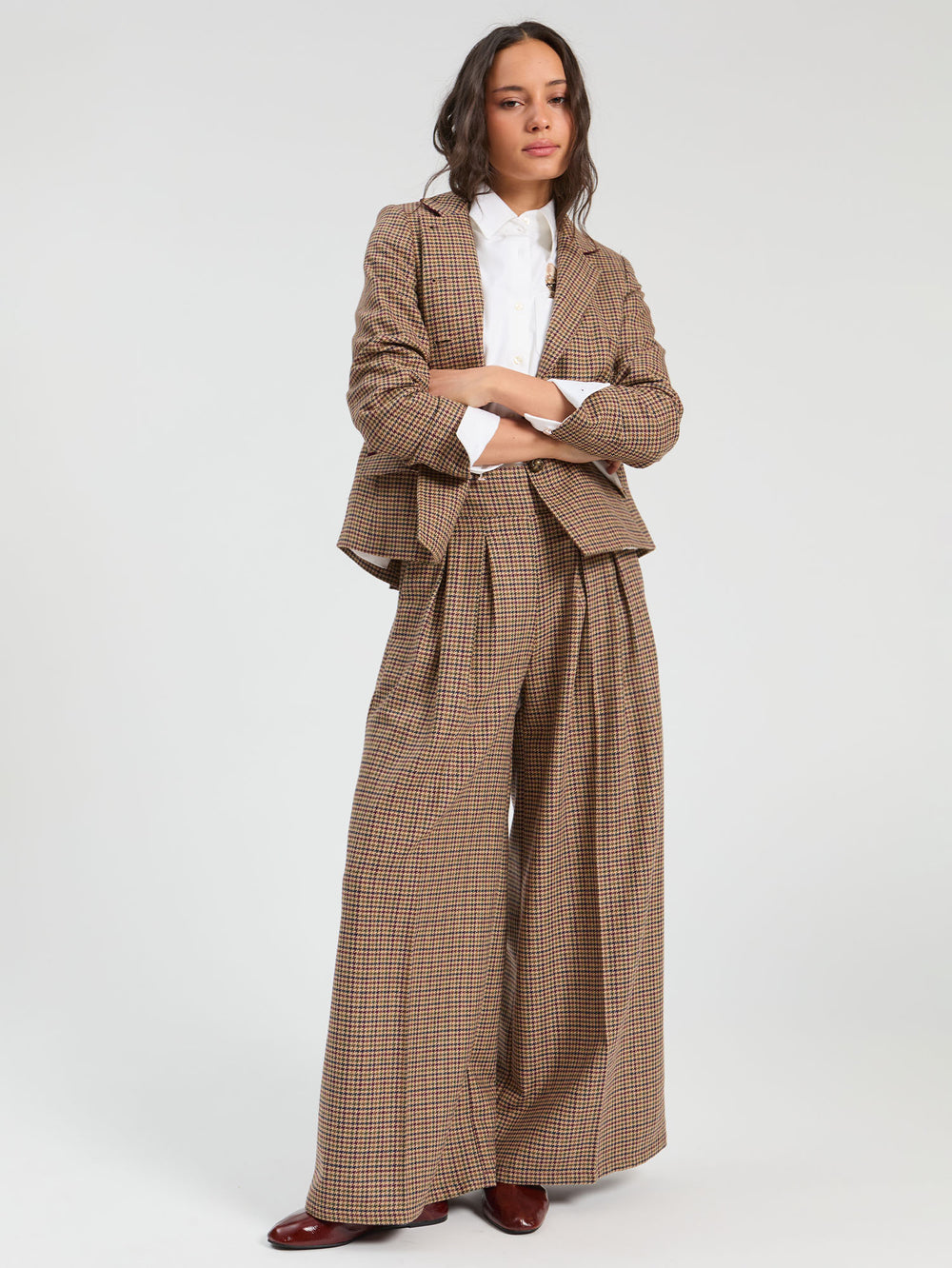 Vilagallo Burgundy Houndstooth Jacket 33903