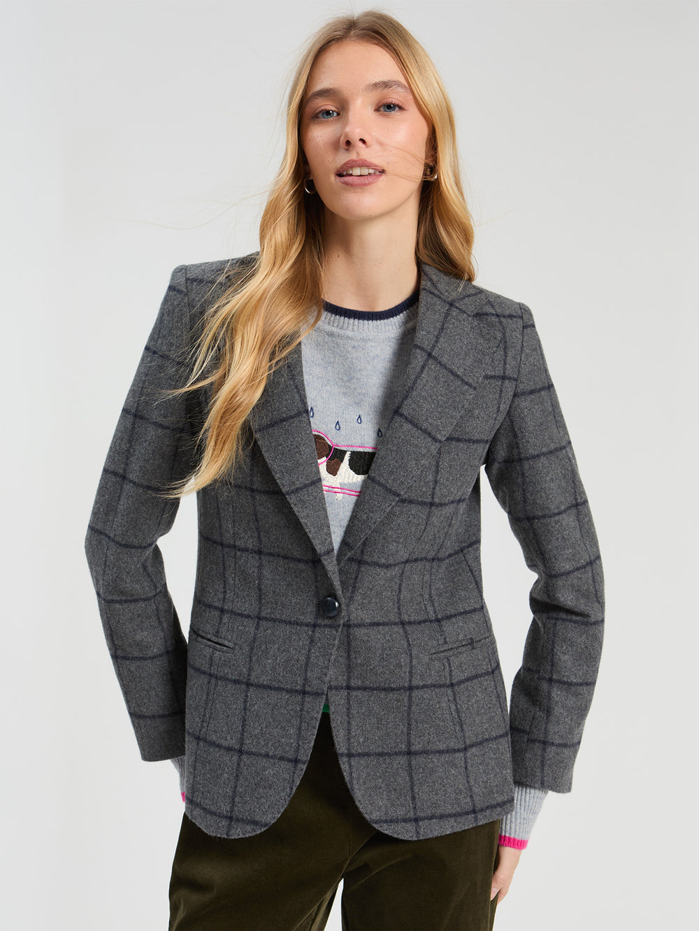 Vilagallo Navy and Grey Plaid Jacket 33930