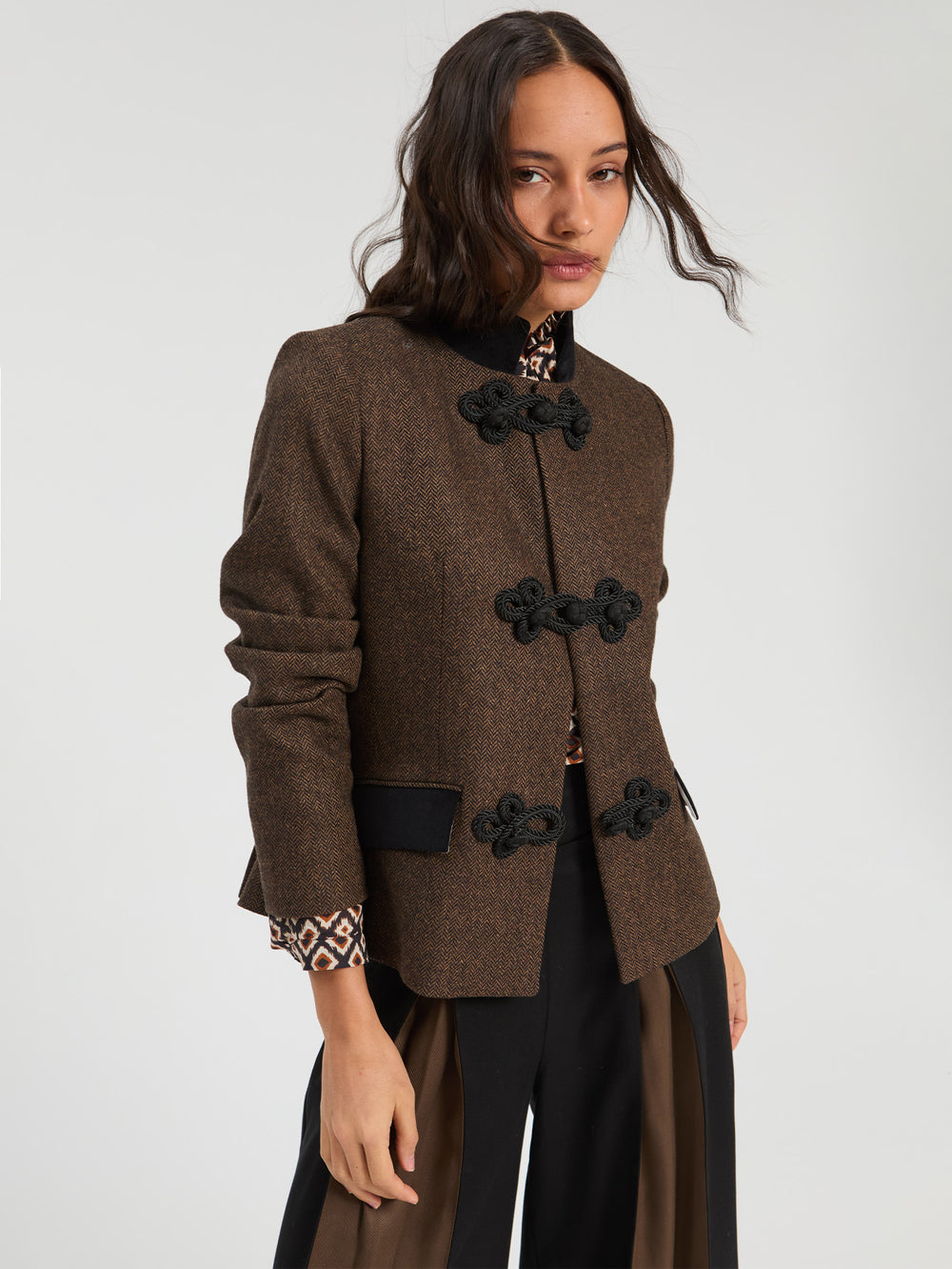 Vilagallo Brown and Black Herringbone Jacket 33931