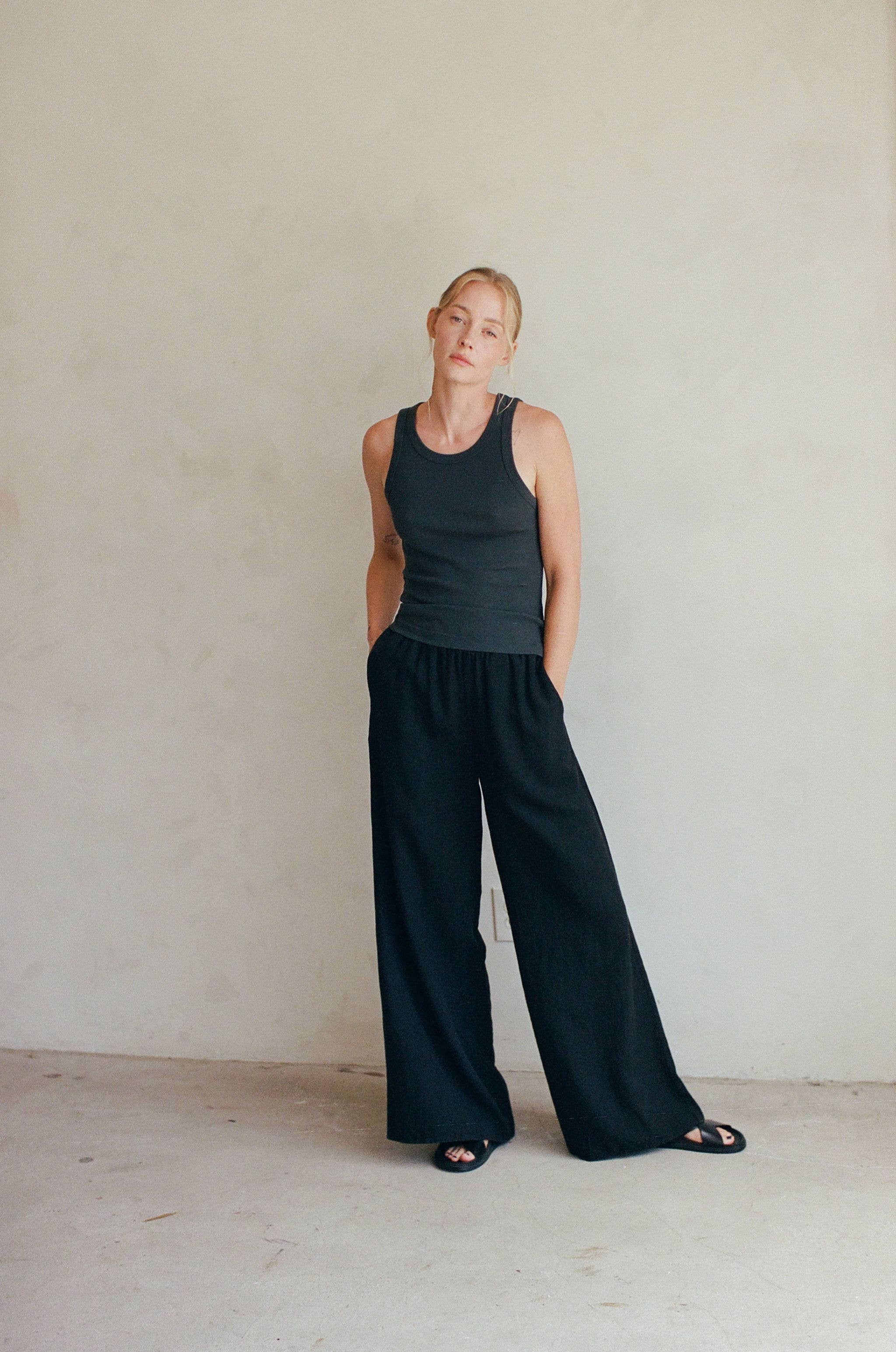 a.ren  | Woven Wide Leg Linen Pants AR1124