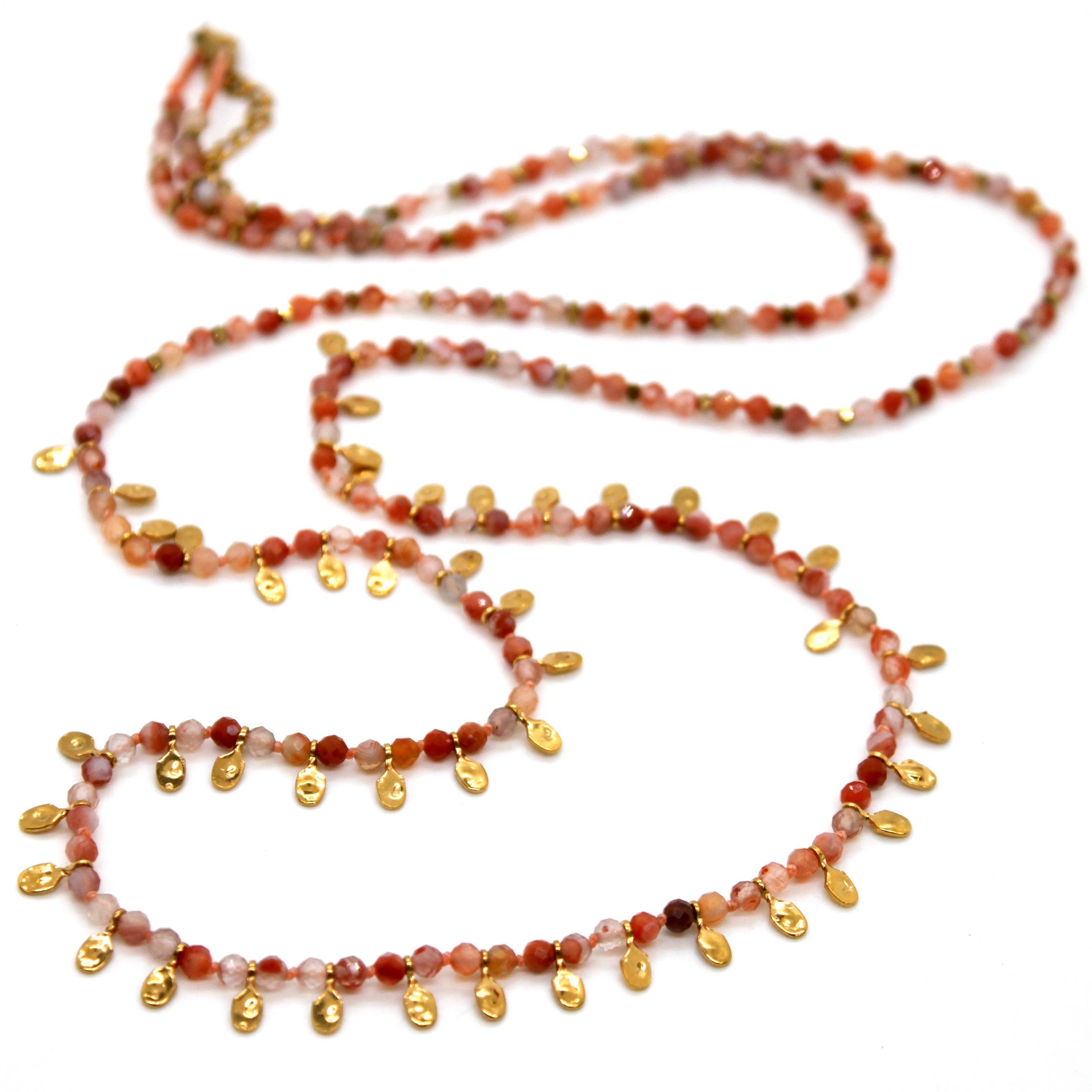 Lizou Carnelian and Mini Gold Specks Long Necklace #15