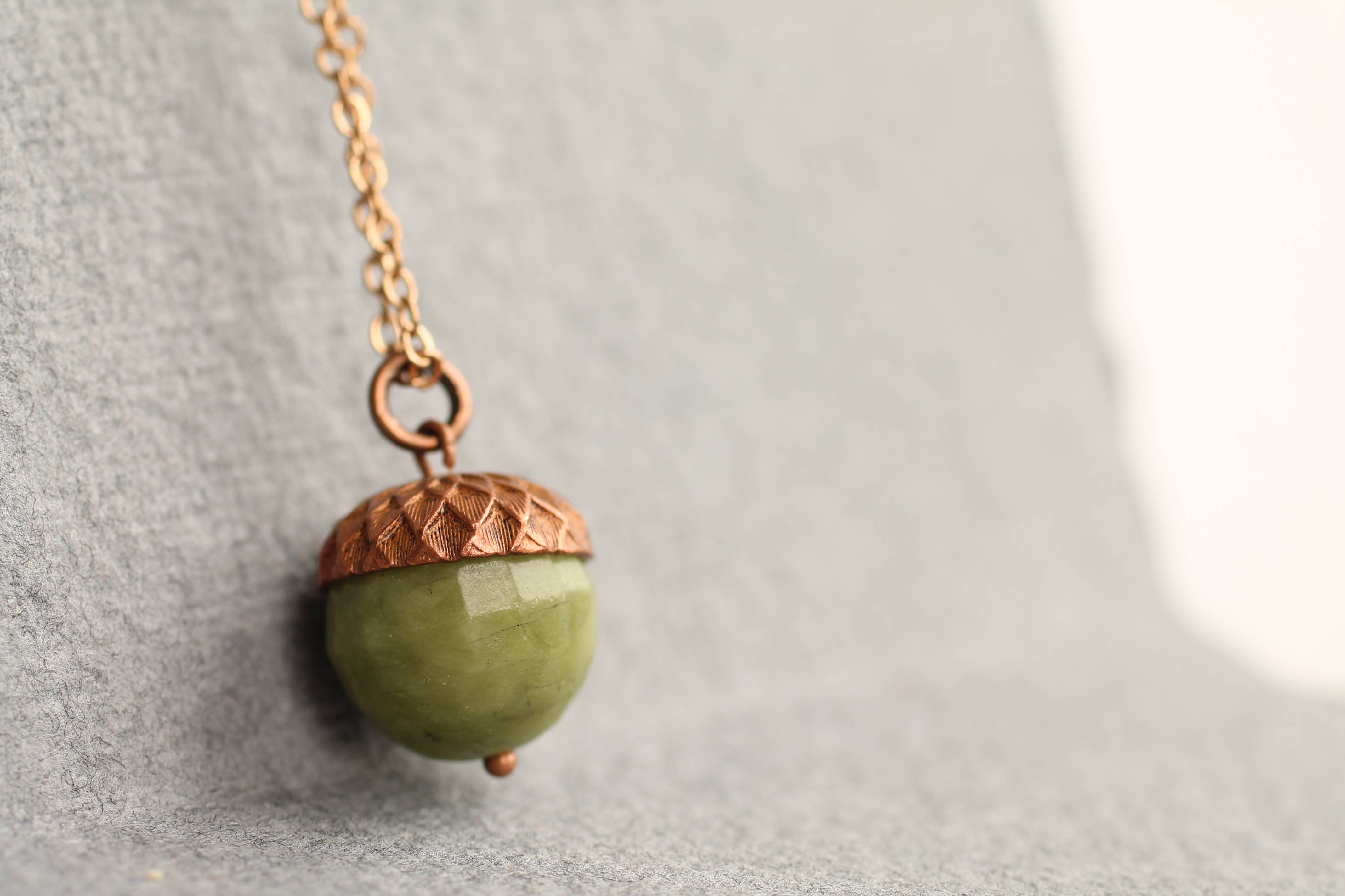 Silk Purse, Sow’s Ear Olive Green Acorn Necklace