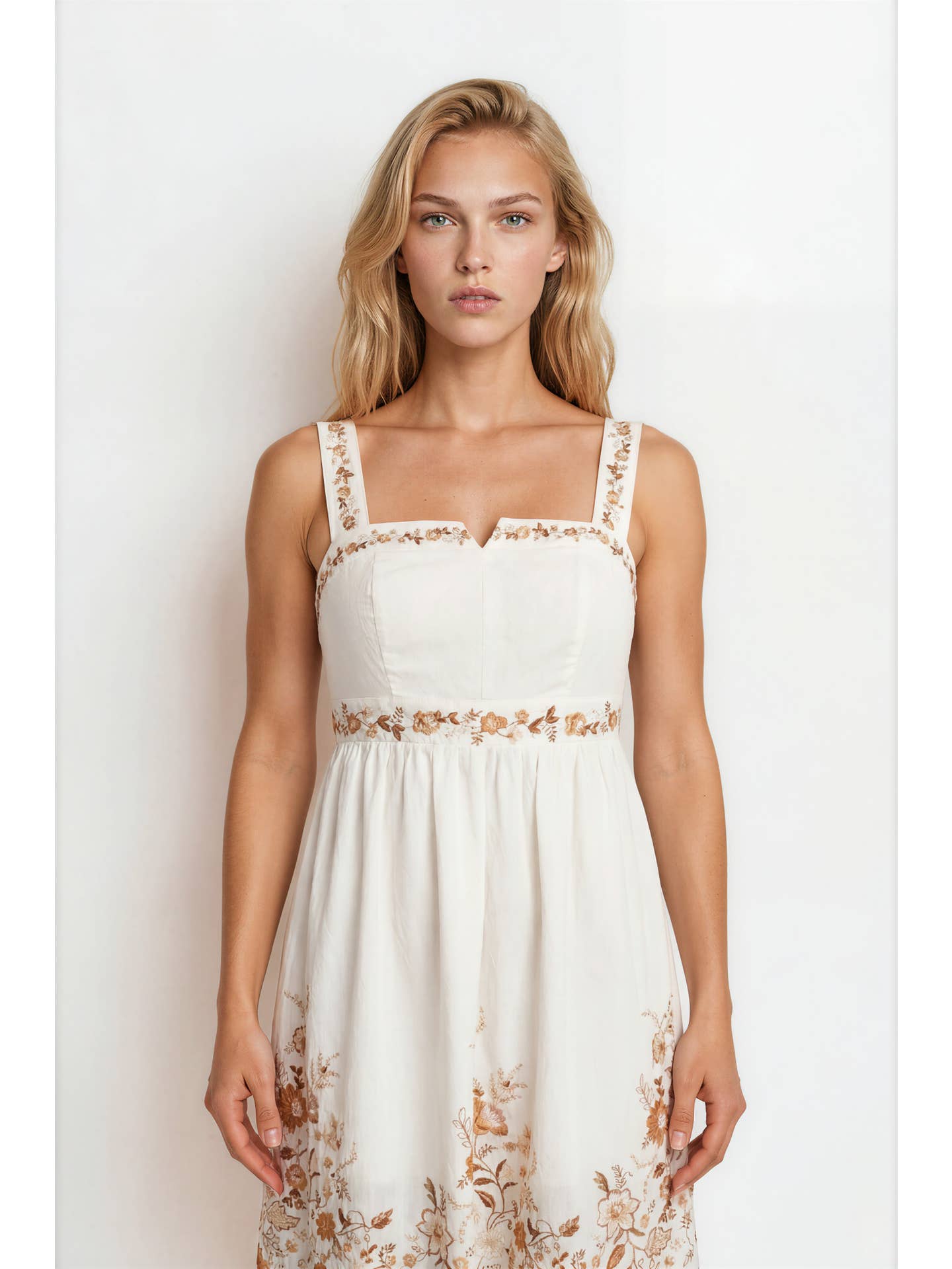 Moon River Sleeveless Floral Detail Split Neck Midi Dress MR9876