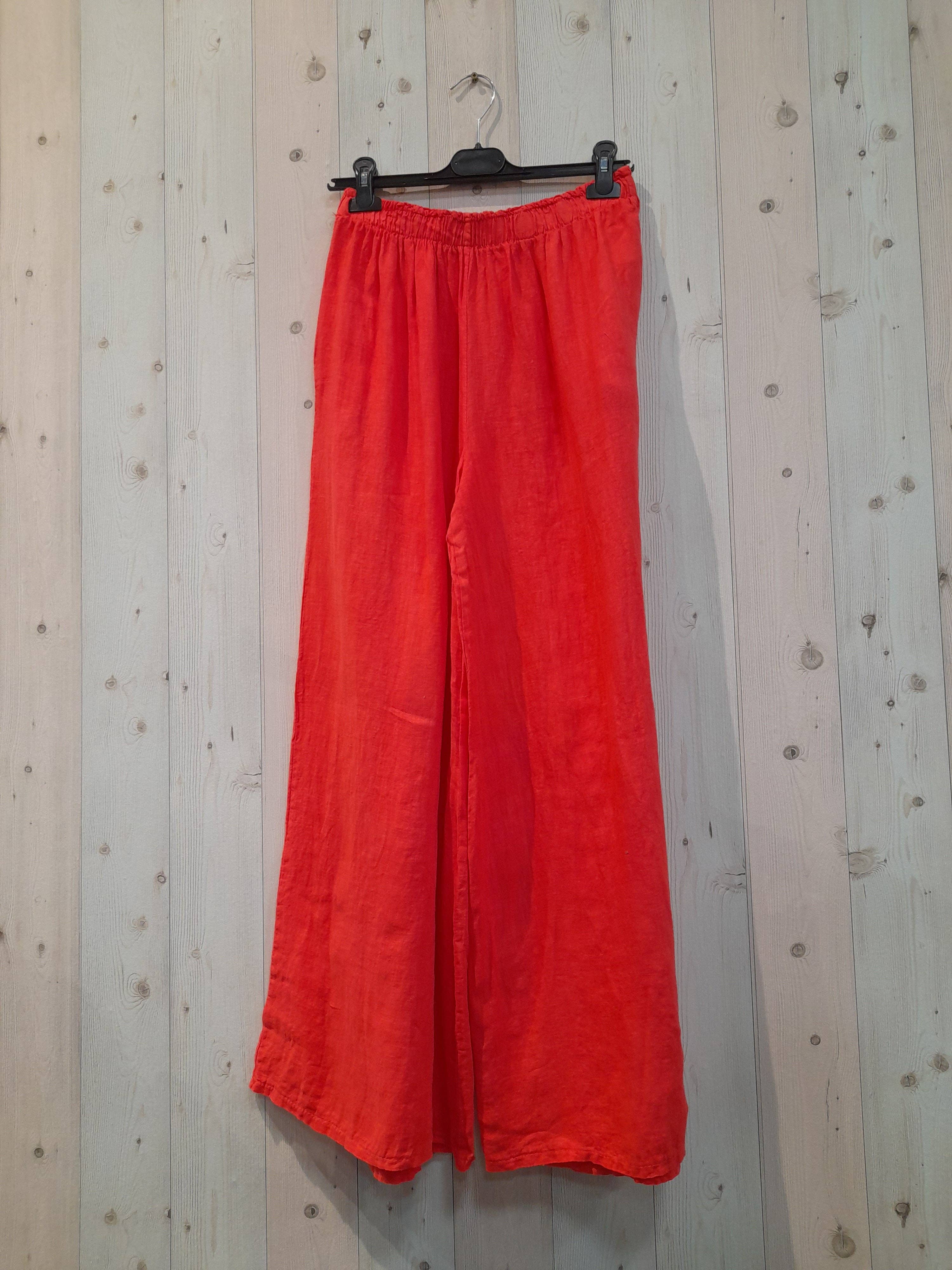 European Linen Elastic Waist Wide Leg Pants 15315