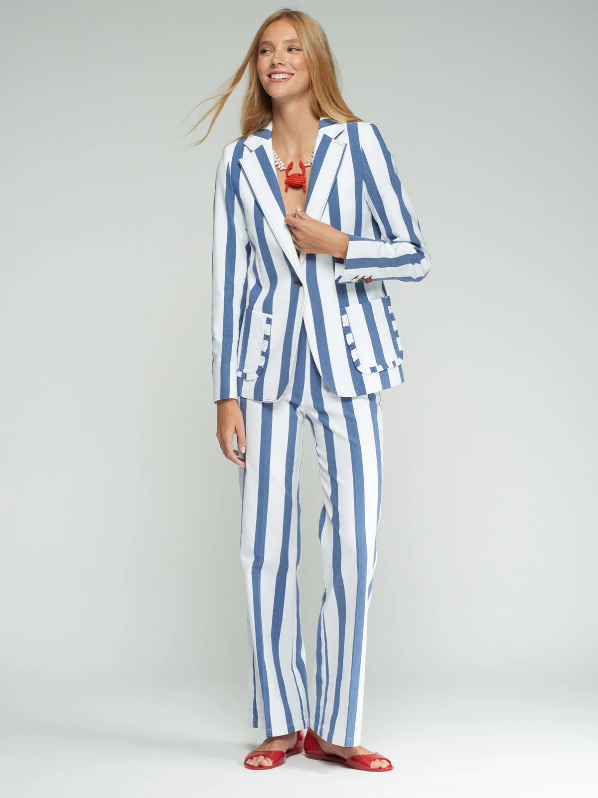 Vilagallo Blue & White Jacket With Ruffles 33571