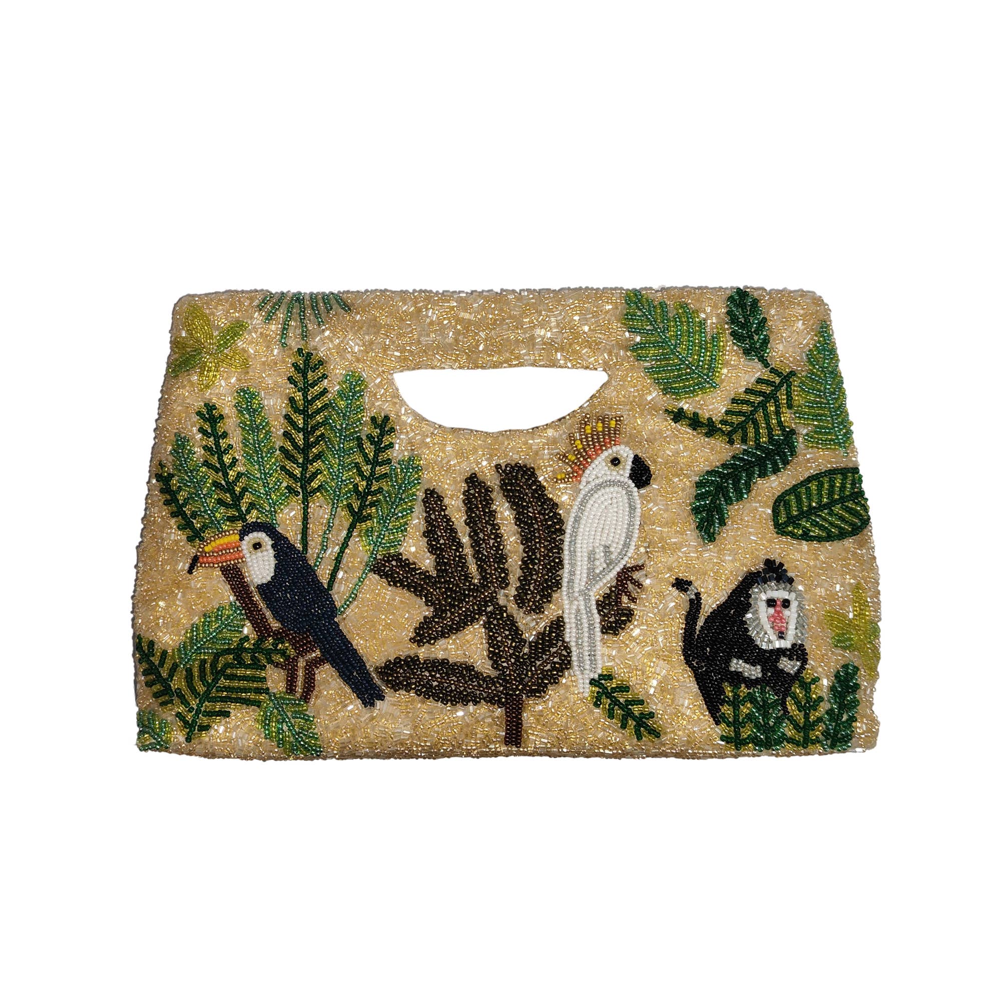 Tiana NY Bird and Monkey Beaded Coastal Clutch