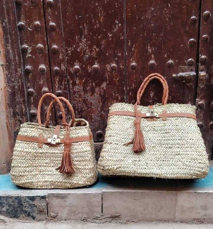 French Market Bags Straw Beach Tote Bag with Leather Handles #7