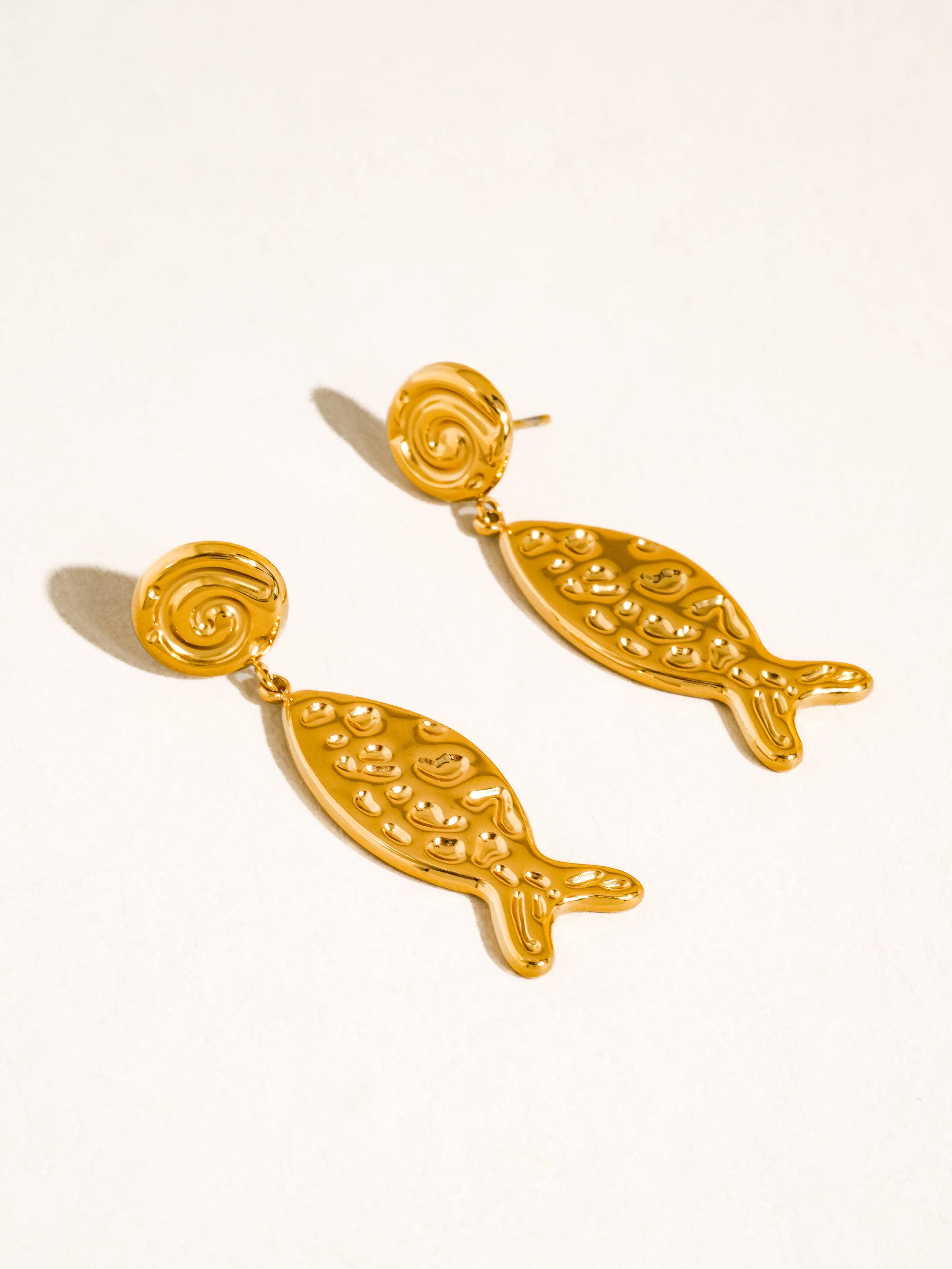 Flânerie Lumistar 18K Gold Non-Tarnish Textured Fish Drop Earrings