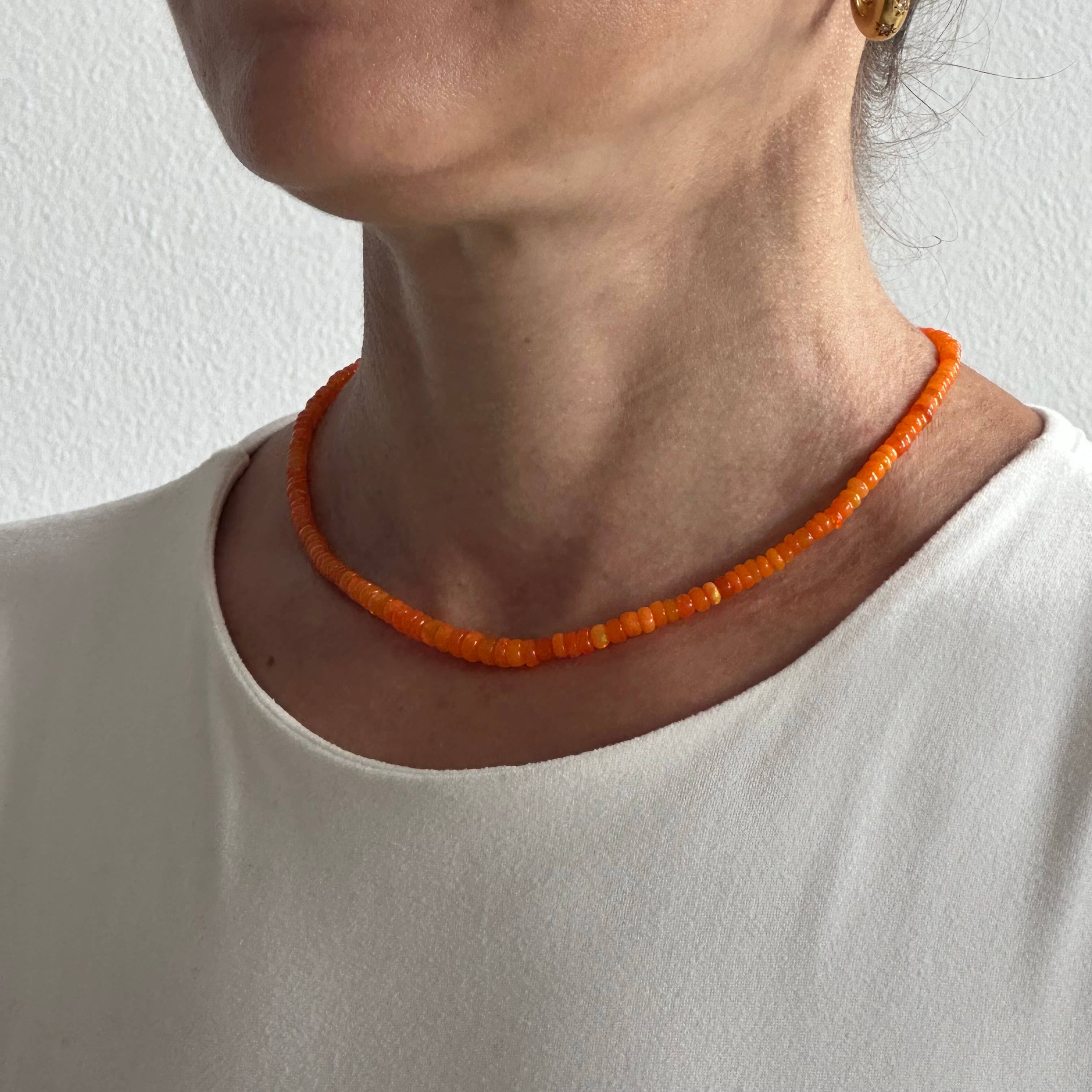 Anokhi Green Bright Neon Orange Opal Necklace NKB15