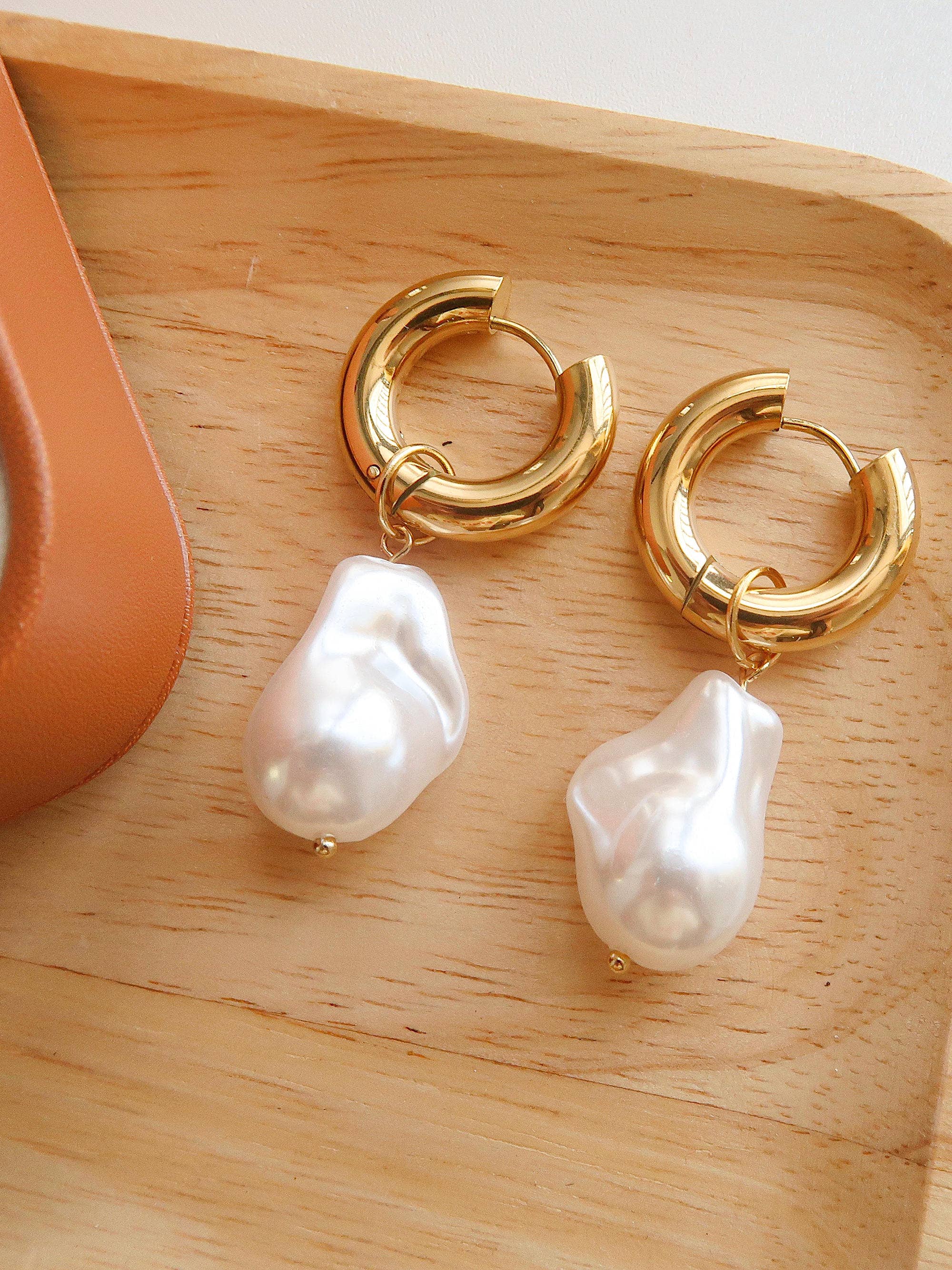 Flanerie Oceana Gold Statement Large Pearl Earring