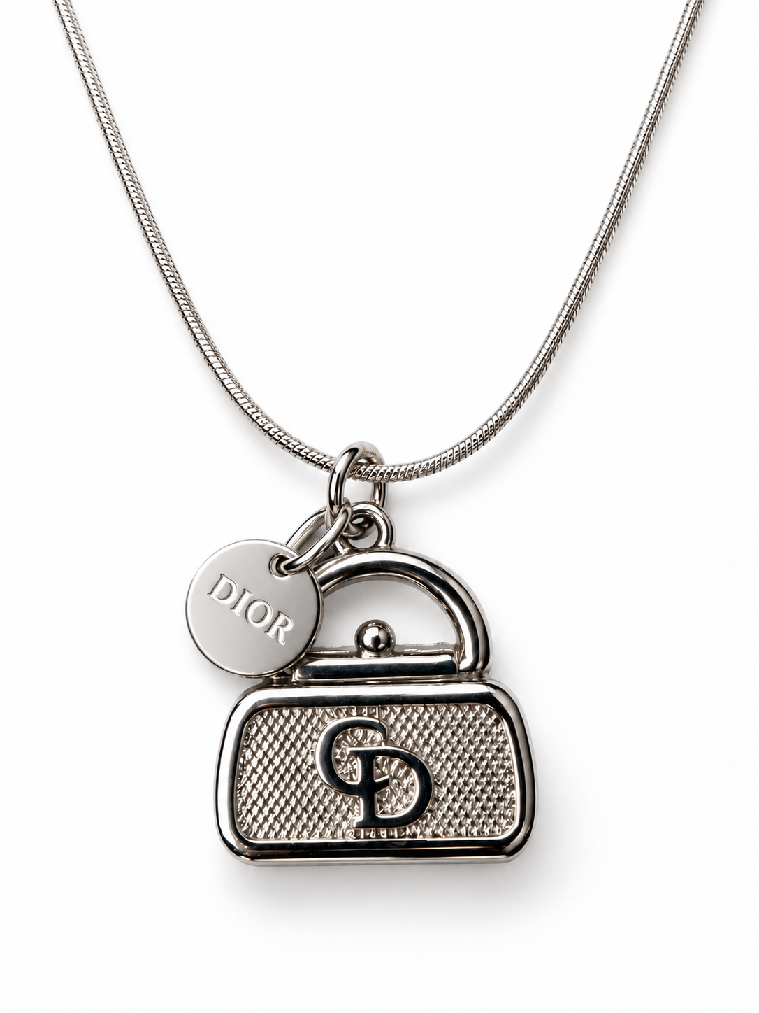 The Gilded Archive Upcycled Pendant Necklace #228 - Silver Purse & Charm