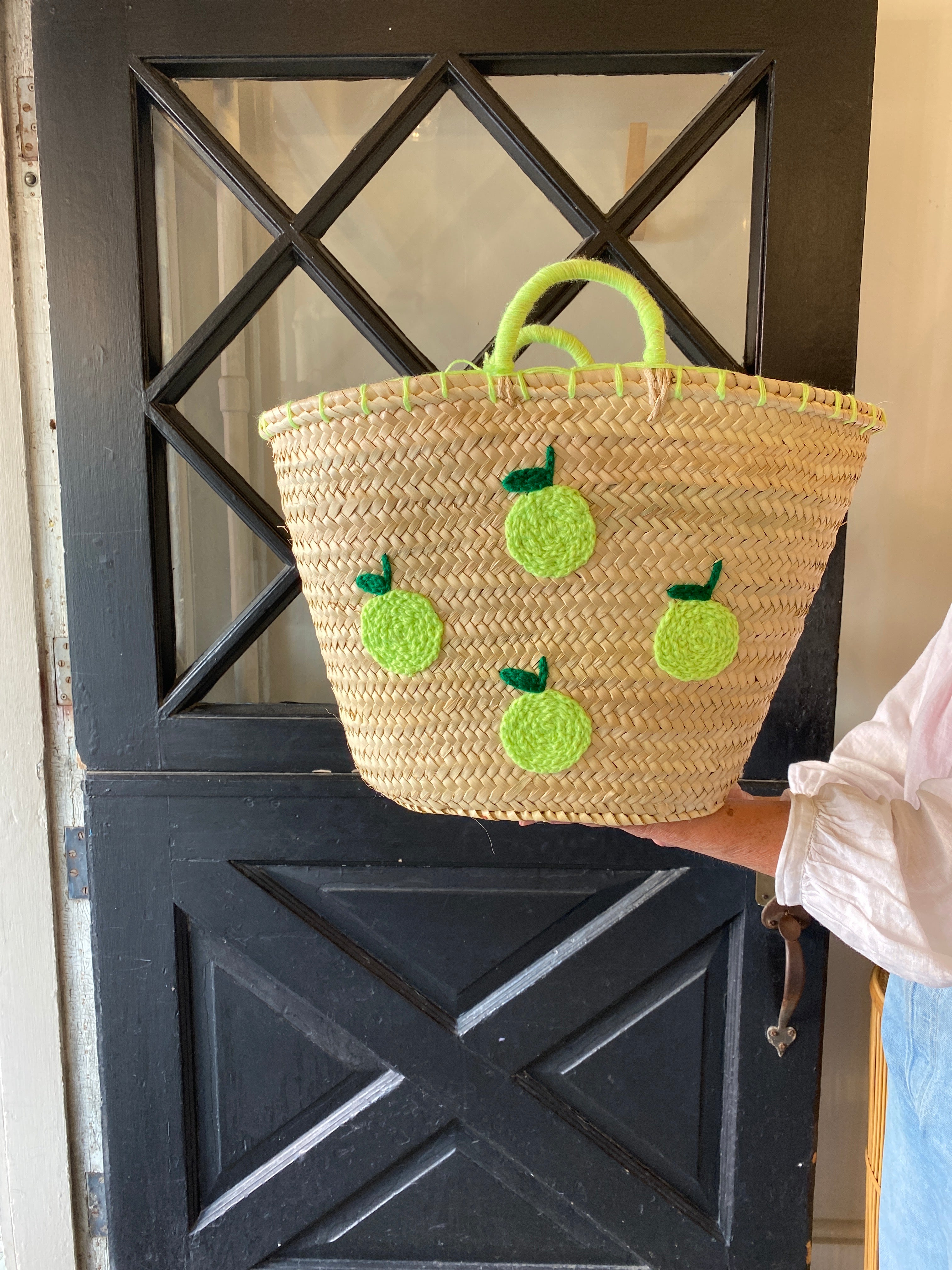 French Market Bags Handmade Tote with Crochet Fruit