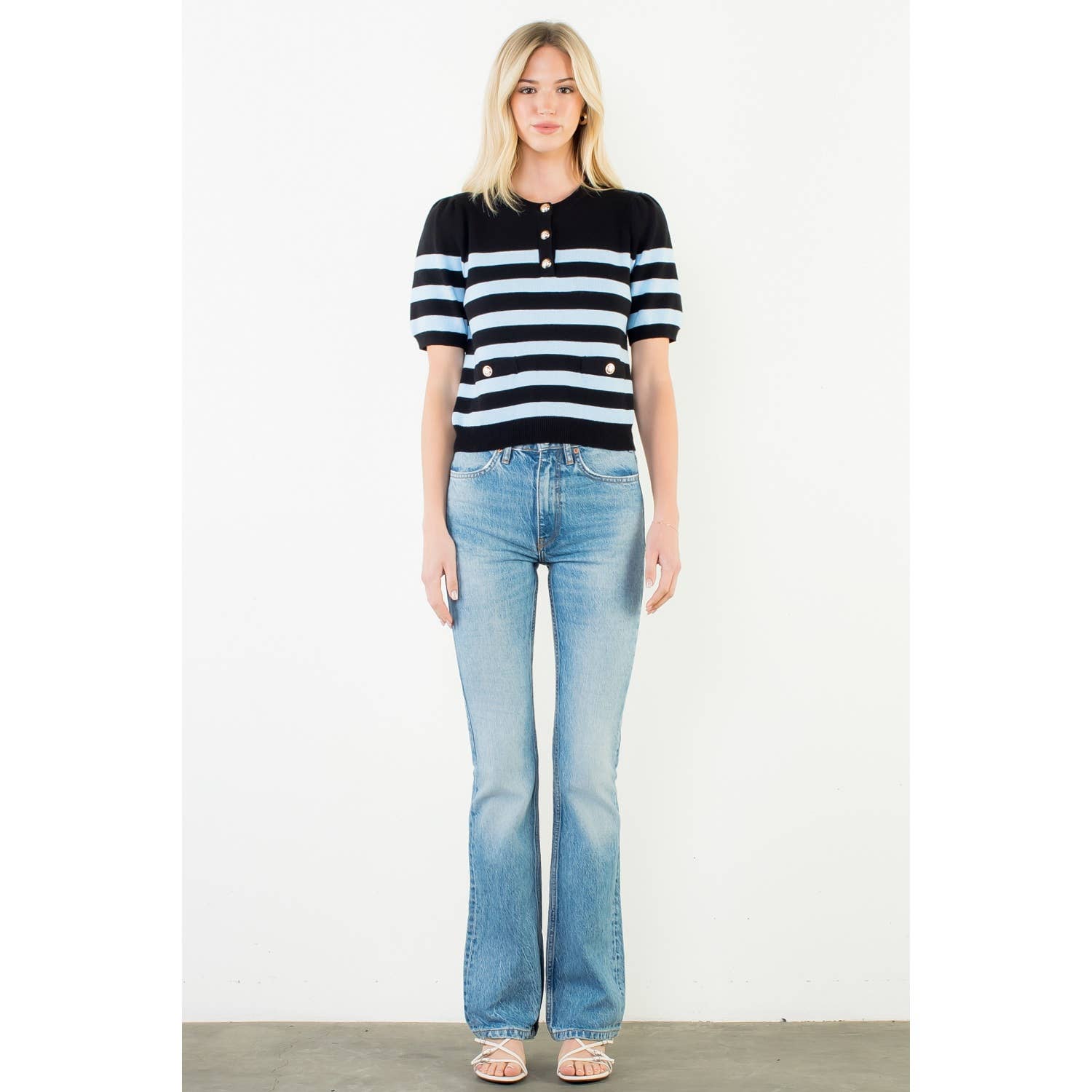 THML Short Sleeve Striped Knit Top
