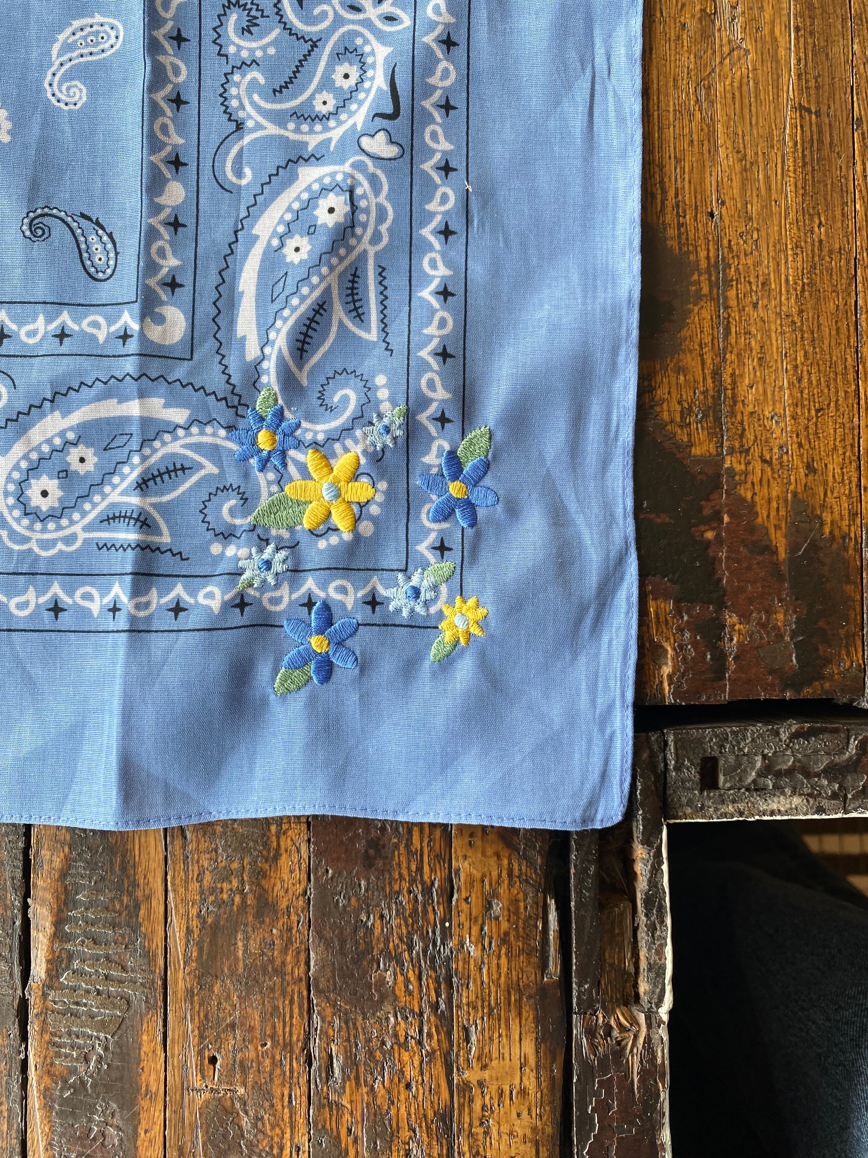 Little Lamb Embroidered Blue and Yellow Flower Bandana
