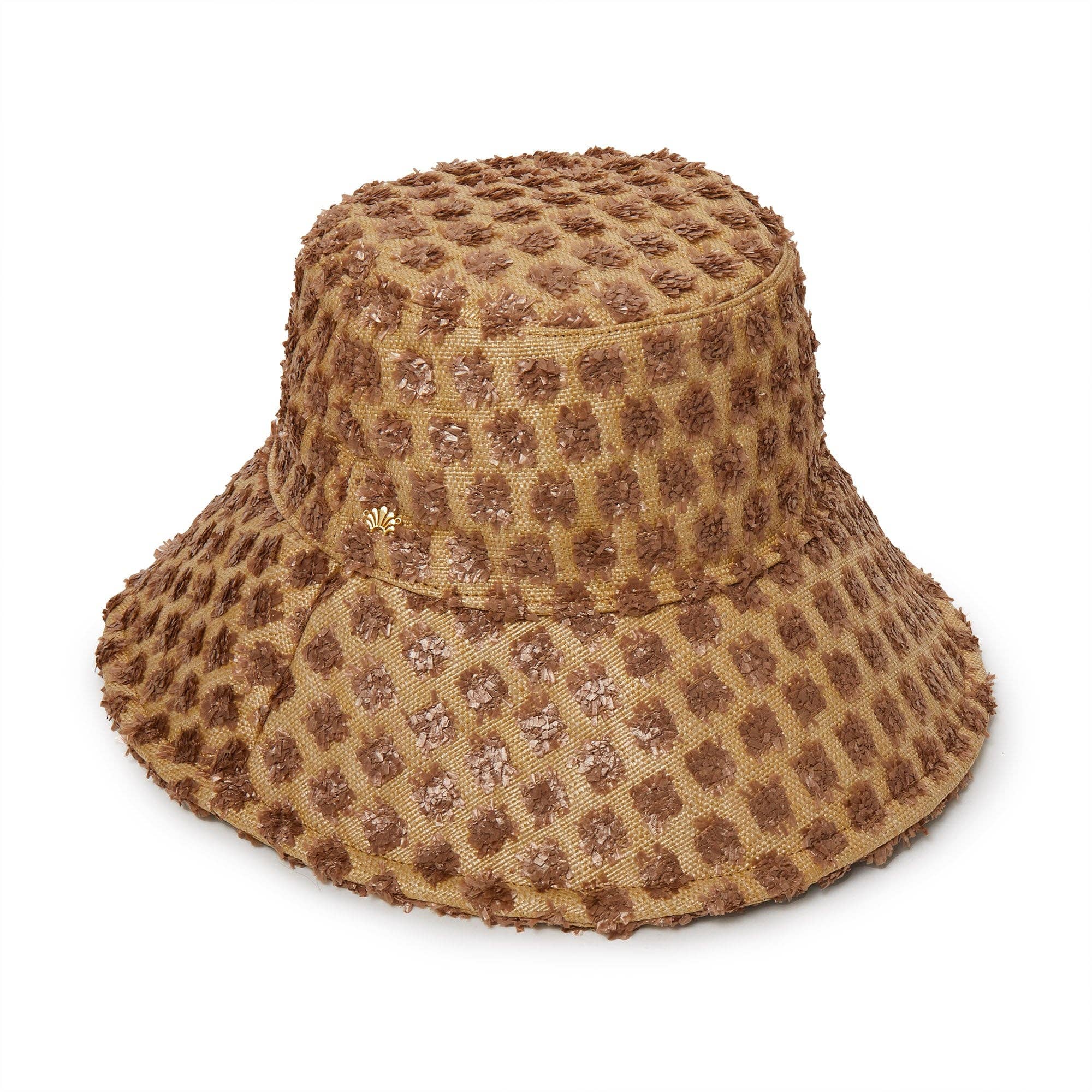 Lele Sadoughi Chocolate Dotted Raffia Long Brim Bucket