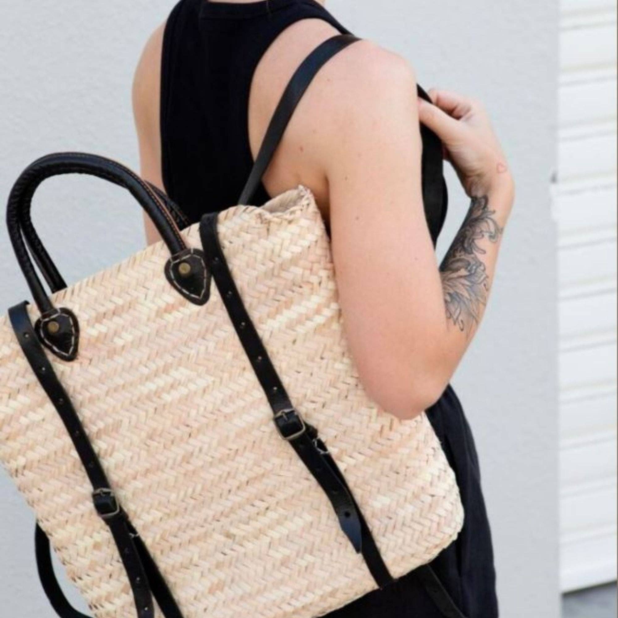French Market Bags Handwoven Straw Backpack Tote #2