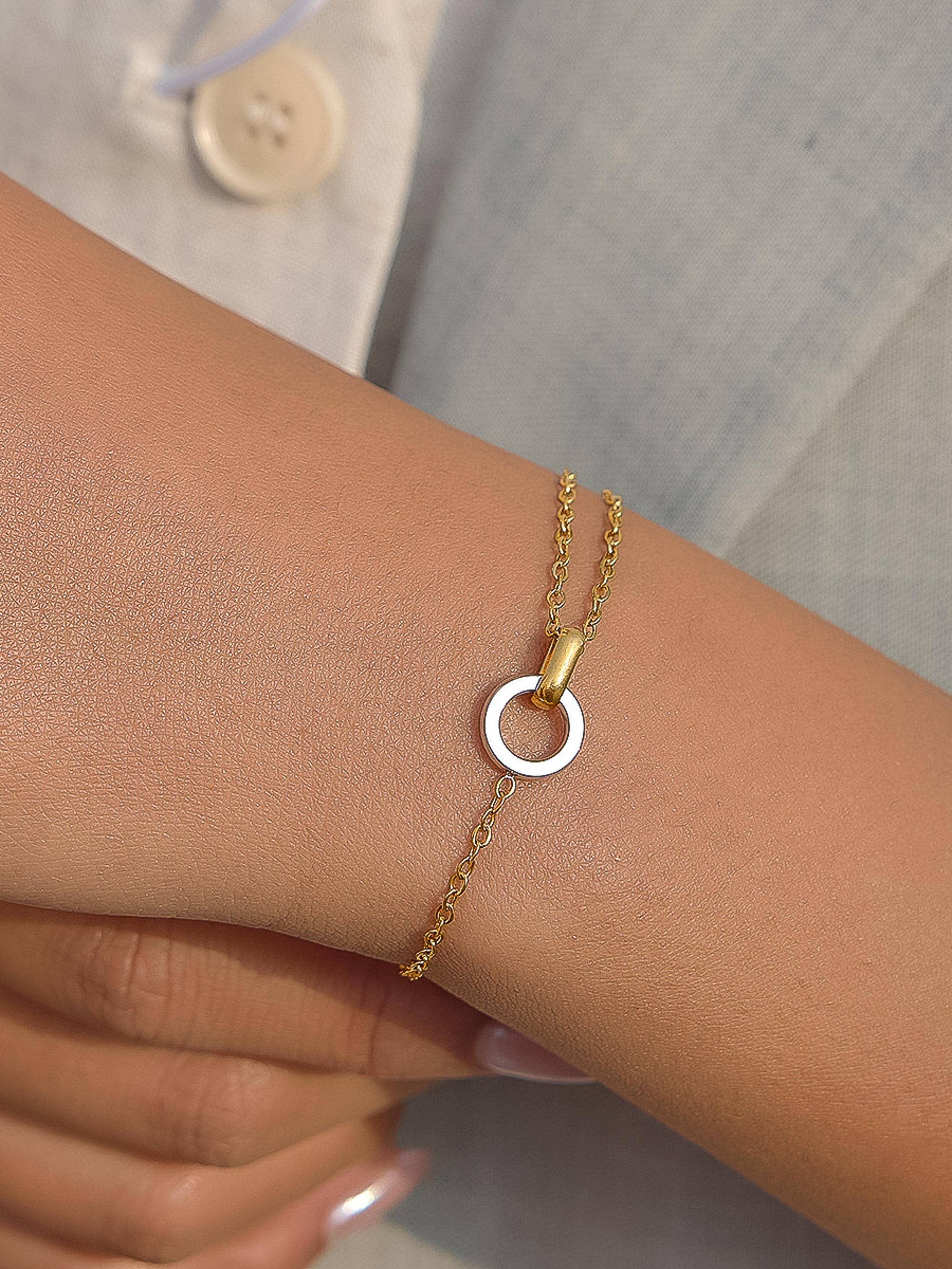 Flânerie Lenora 18K Gold Non-Tarnish Two Tone Circle Bracelet