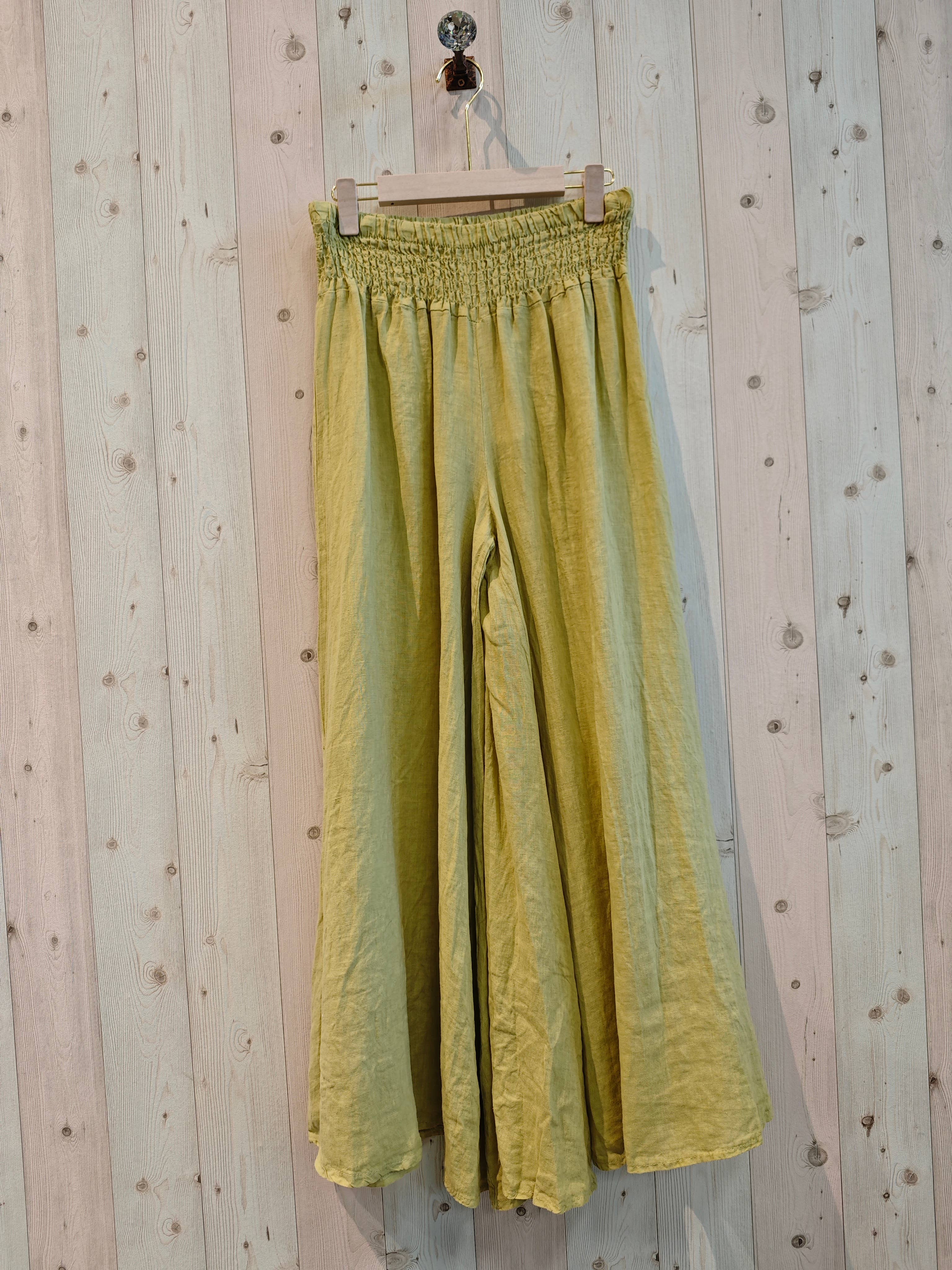 European Linen Wide Leg Pant with Elastic Waist 30201