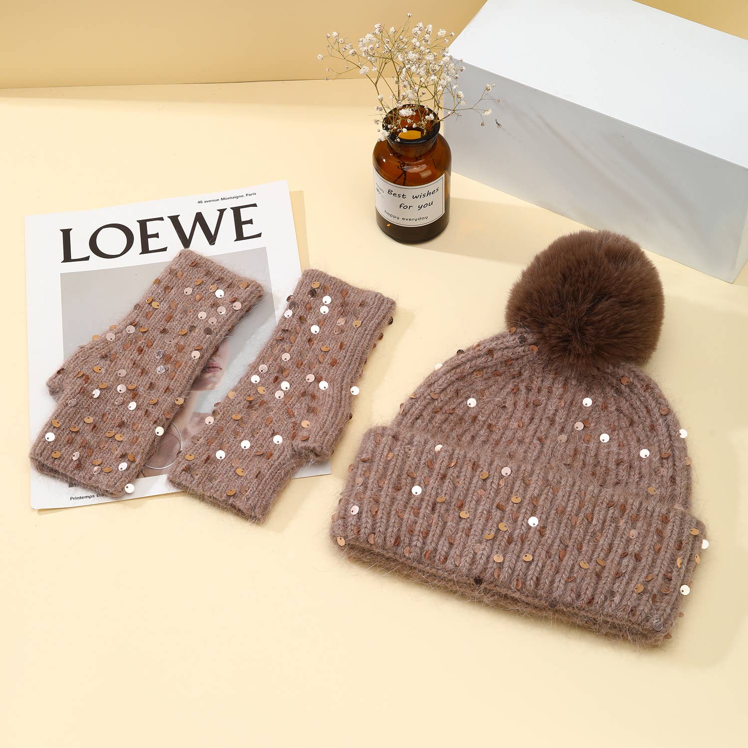 Thames Sequin Hat and Gloves Matching Set SD003