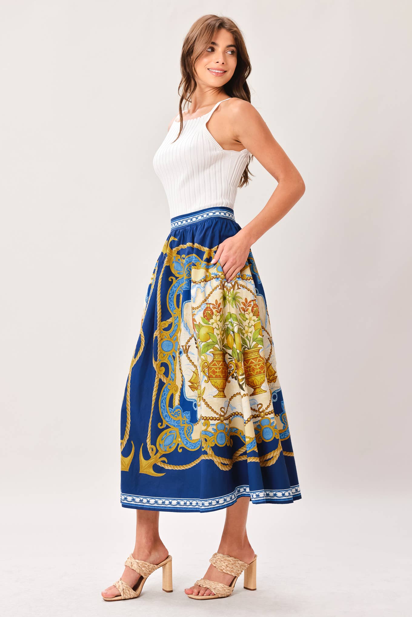 Flying Tomato Printed Woven Midi Skirt IK7766