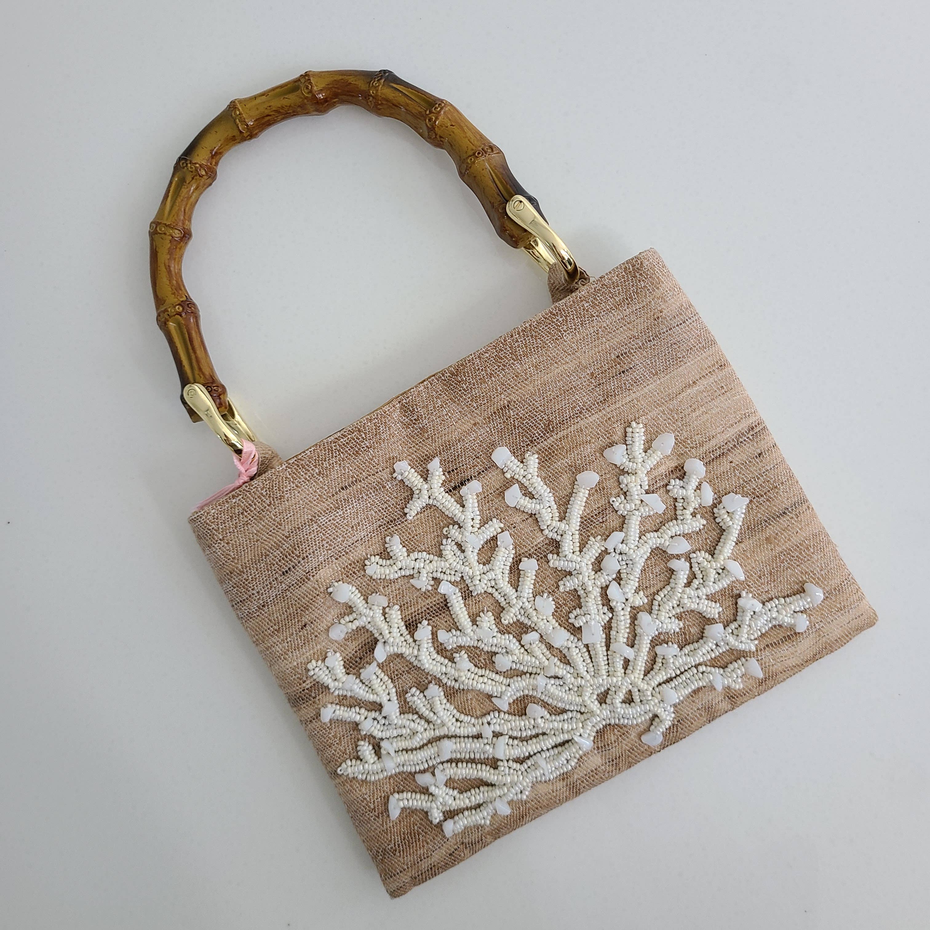 Tiana NY Beaded Coral Bamboo Handle Bag BH-1627