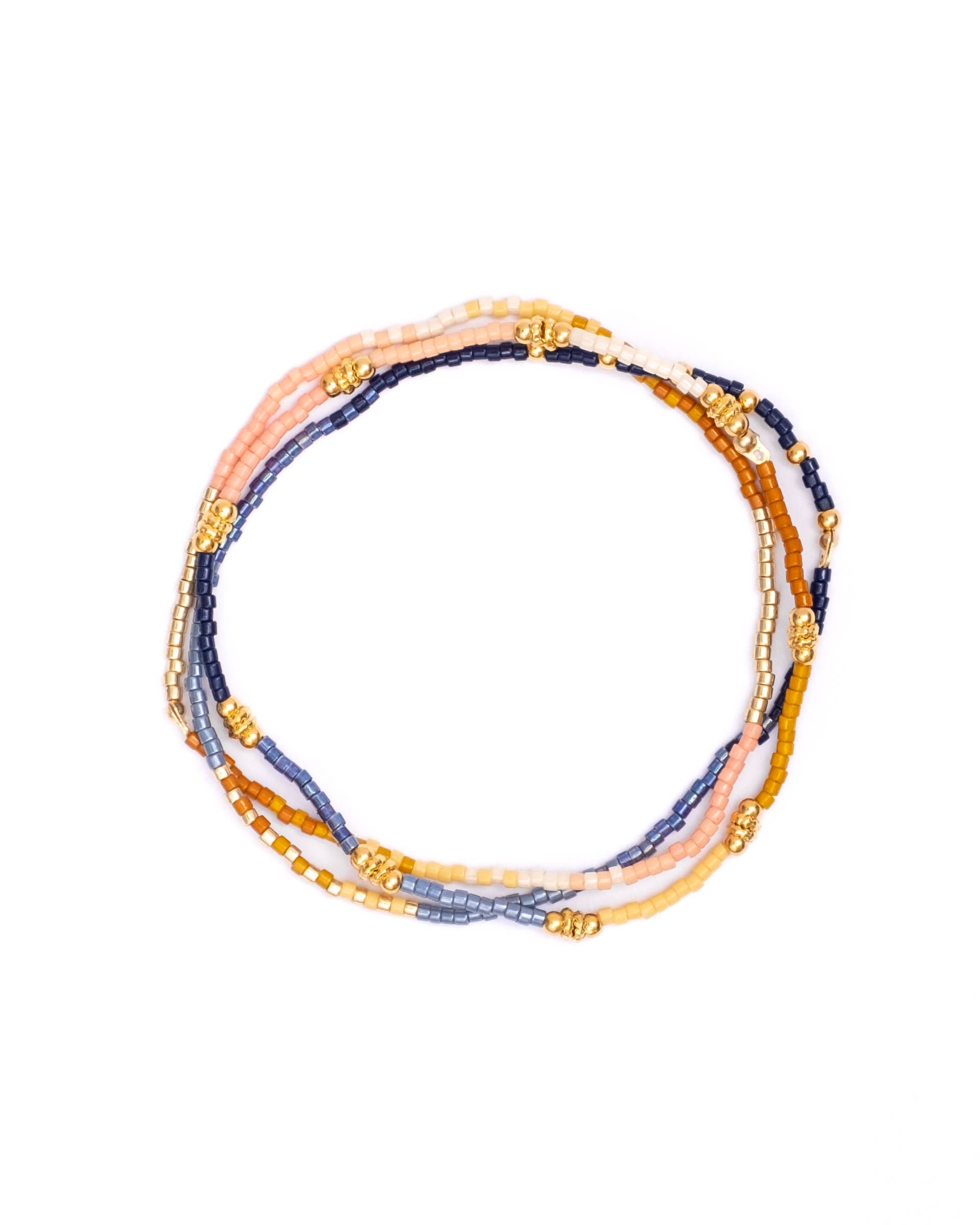 Mayana Set of 3 Miyuki Beaded Stretch Bracelets Blue/Mustard/Salmon