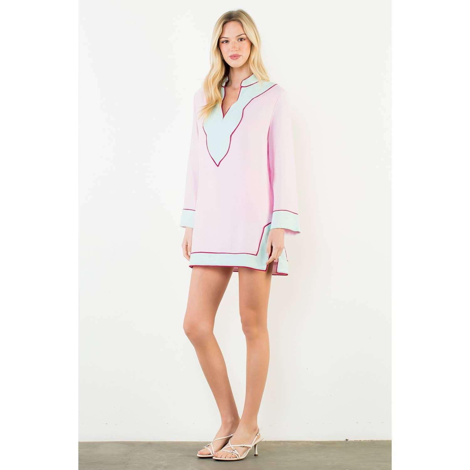 THML Long Sleeve Colorblocked V-Neck Dress