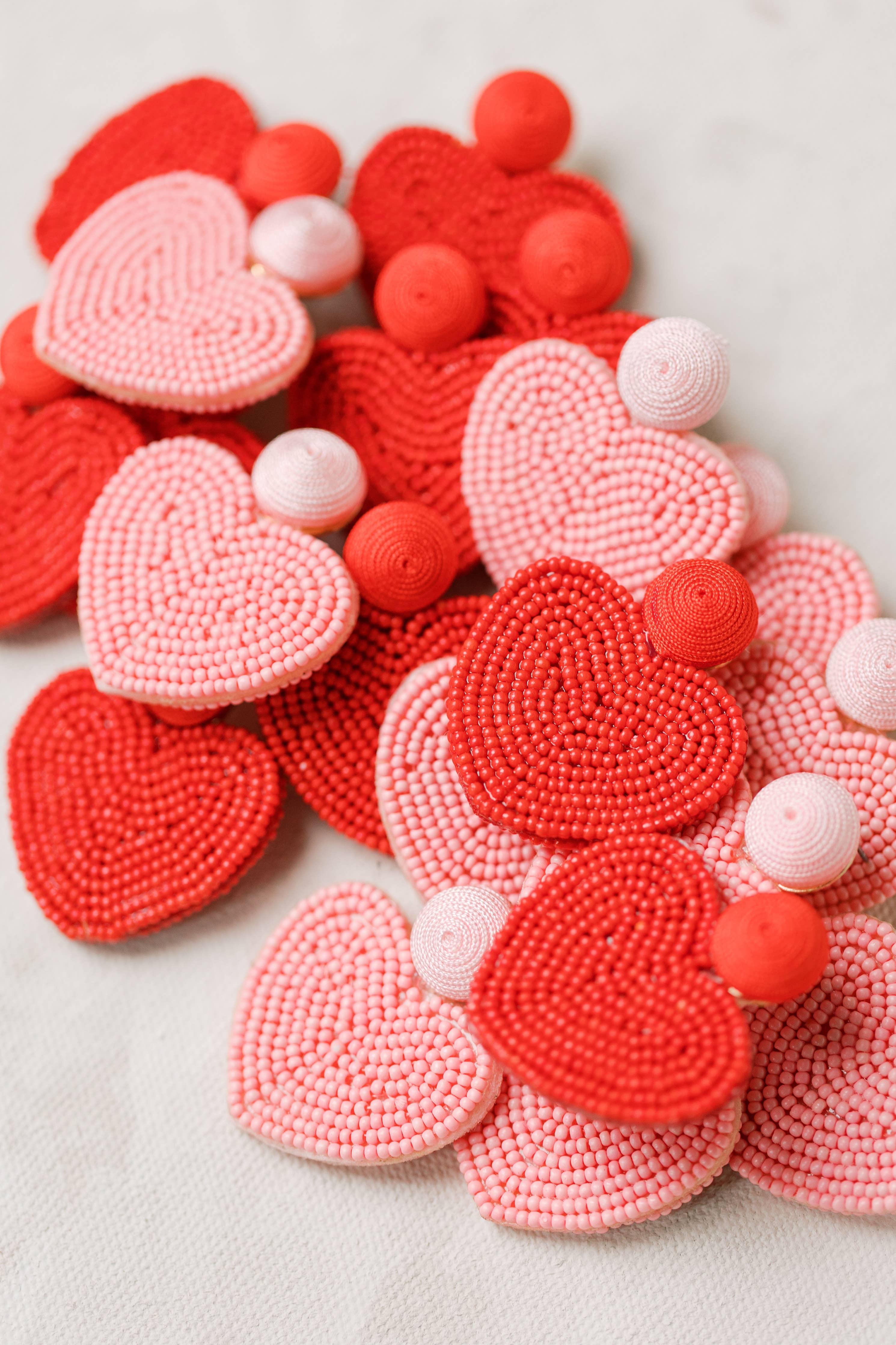 Red Valentines Day Holiday Beaded Heart Statement Earrings