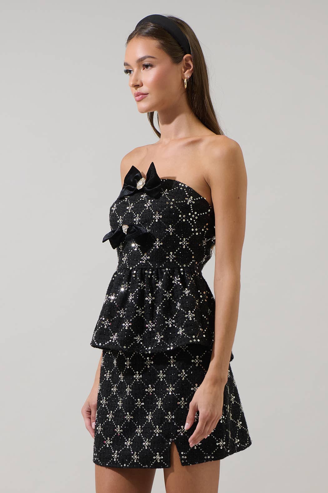 Sugarlips Whitney Tweed Bow Strapless Top