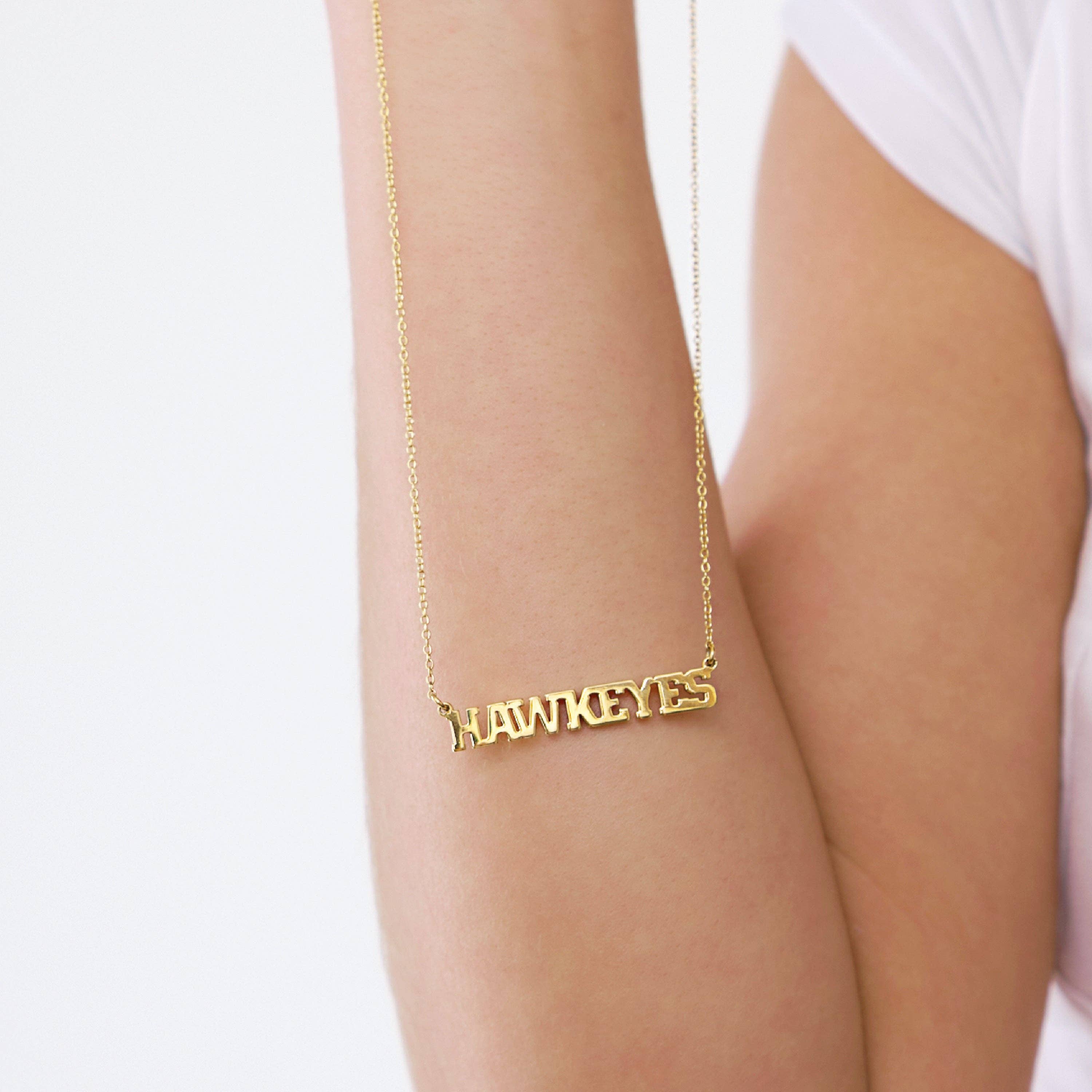 Stone Armory Iowa HAWKEYES Gold Plated Script Bar Necklace