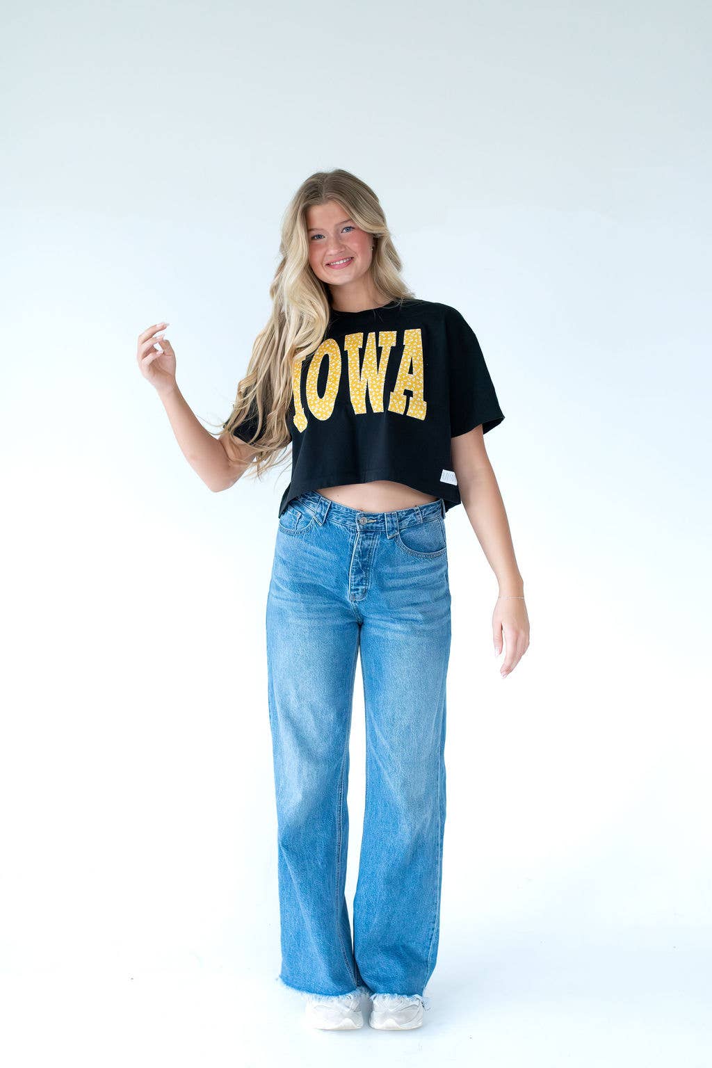 H. Flynn Yellow Floral Iowa Hawkeyes Crop Tee  