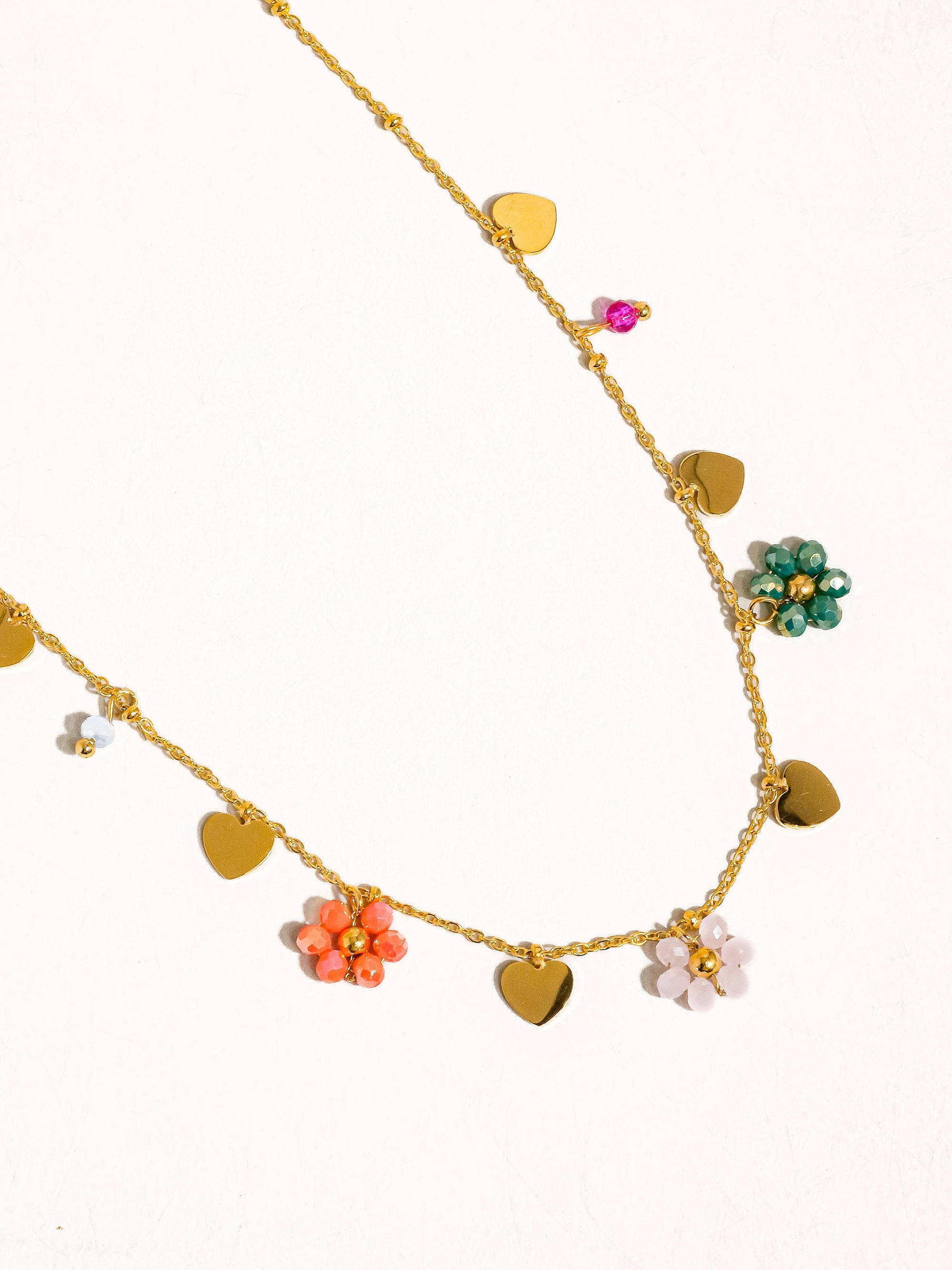 Flanerie Melvin 18K Gold Non-Tarnish Flower & Hearts Necklace