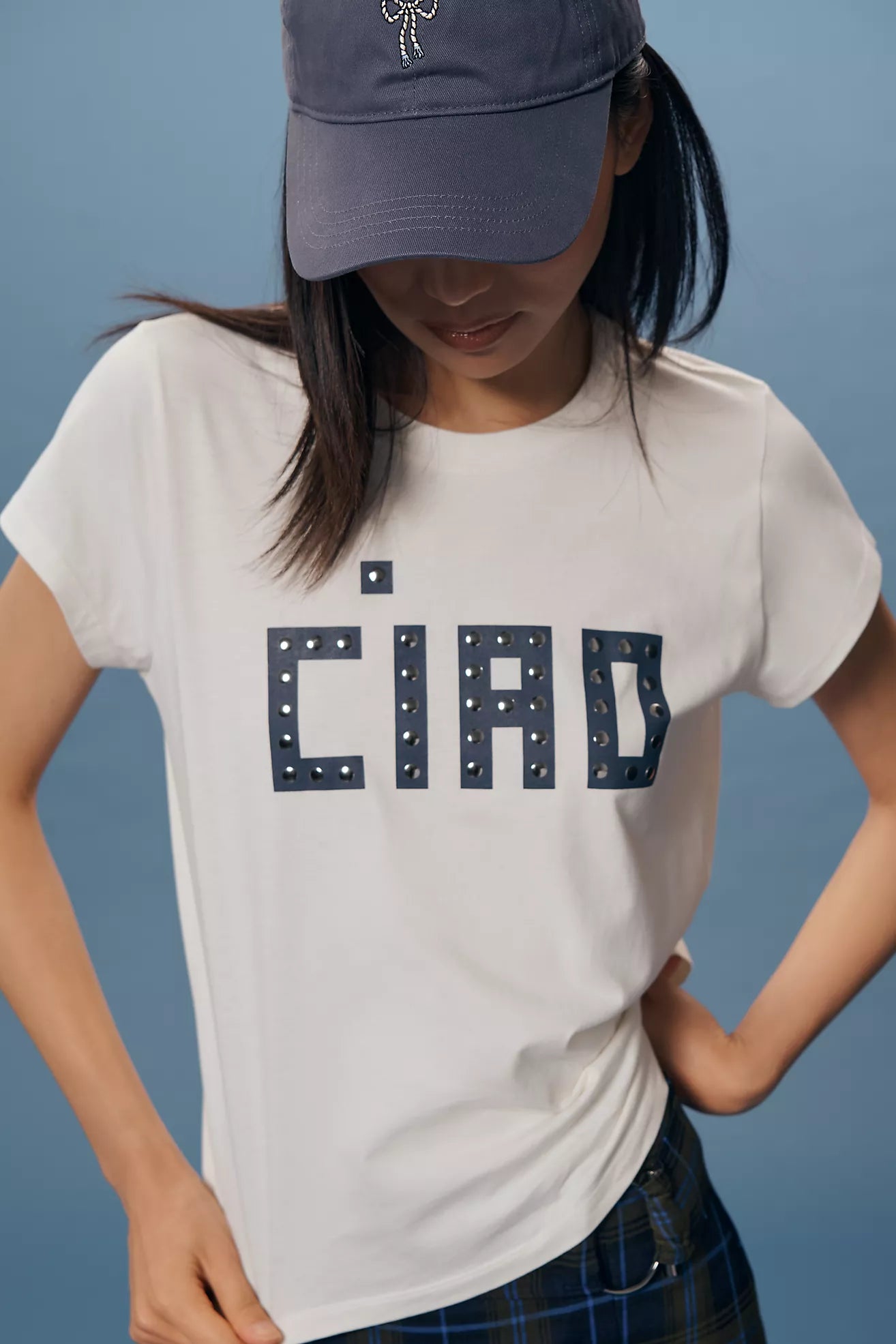 Clare V. Classic Tee - Block Ciao With Studs AP-TT-OG-100149